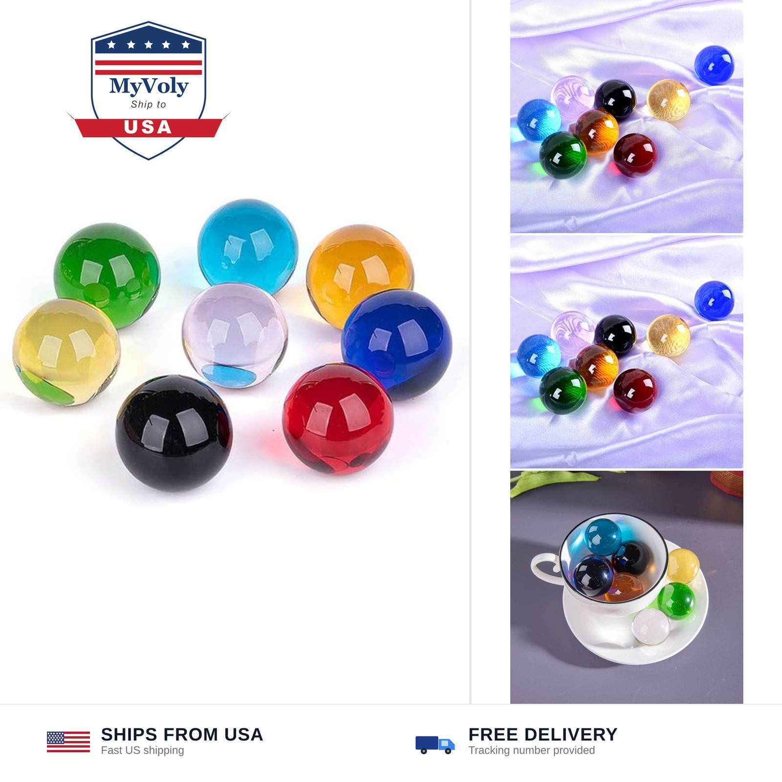 LONGWIN 8pcs Multicolor 40mm(1.6inch) Crystal Solid Ball Glass Sphere Gemston…