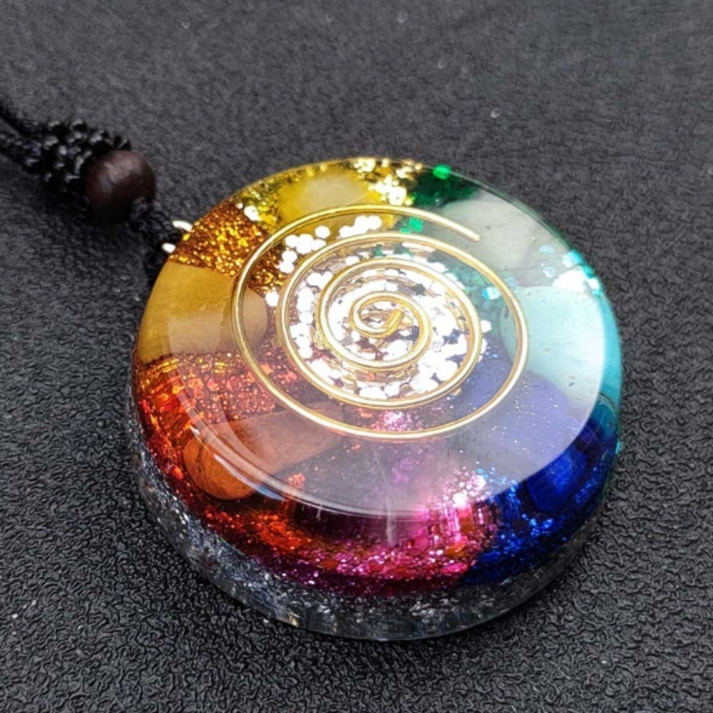 Handmade 7 Chakra Crystal Chips Orgonite Energy Pendant Necklace Reiki Healing