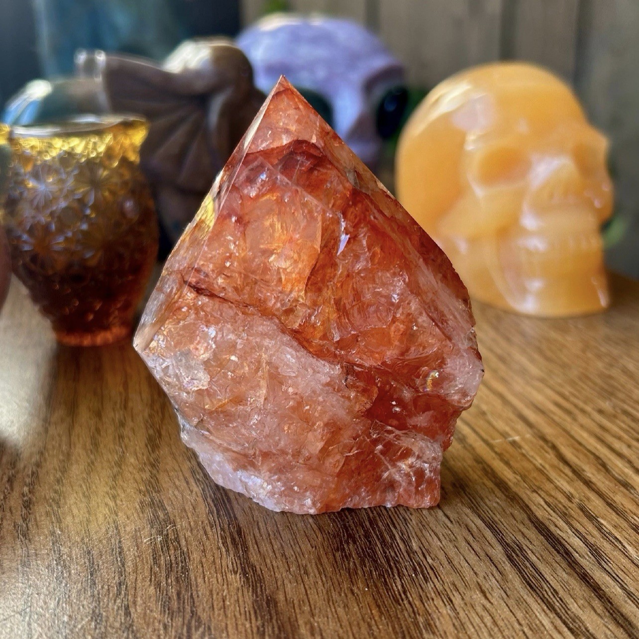 Fire Quartz Half Polished Point Natural Crystal Gemstone