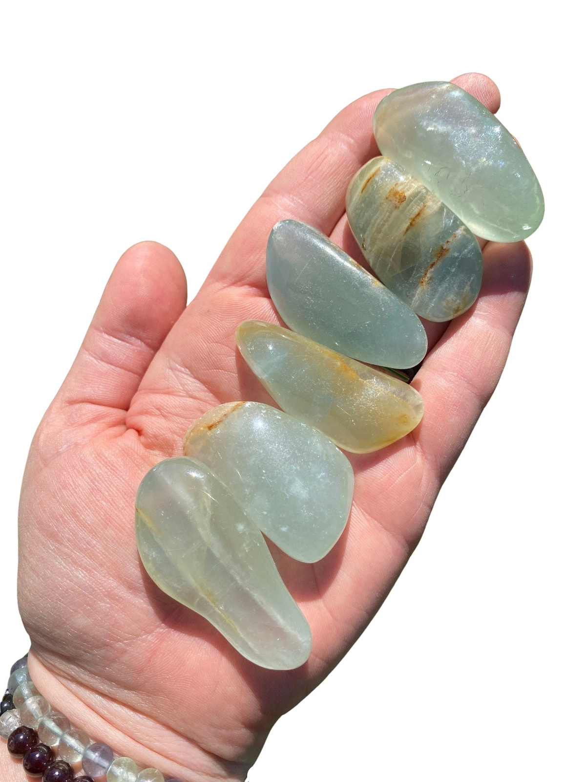 Lemurian Aquatine Calcite Tumbled Stone from Argentina, Polished Crystal