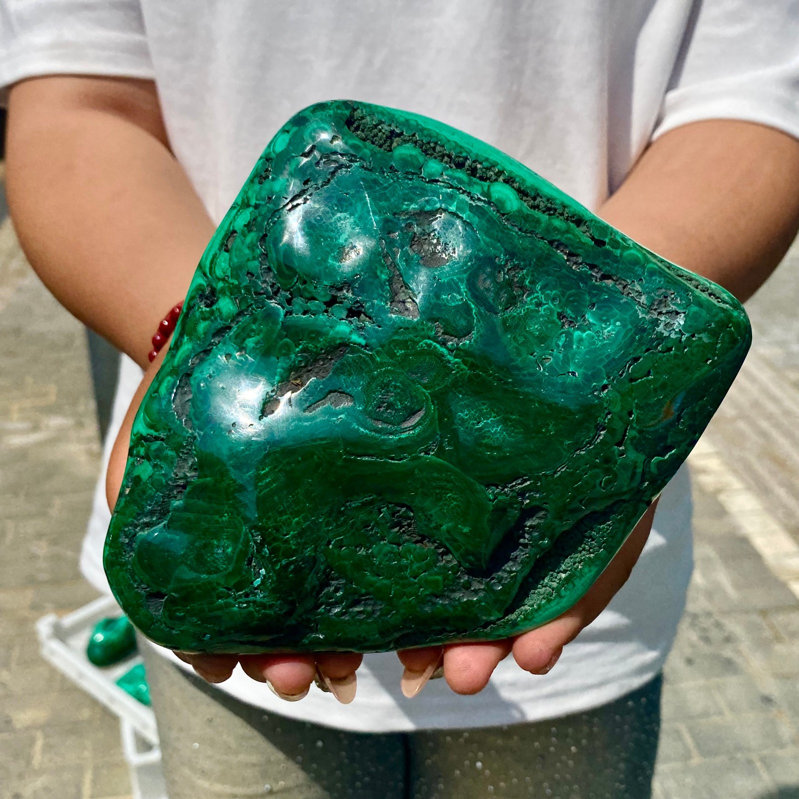 2.73LB Natural glossy Malachite transparent cluster rough mineral sample