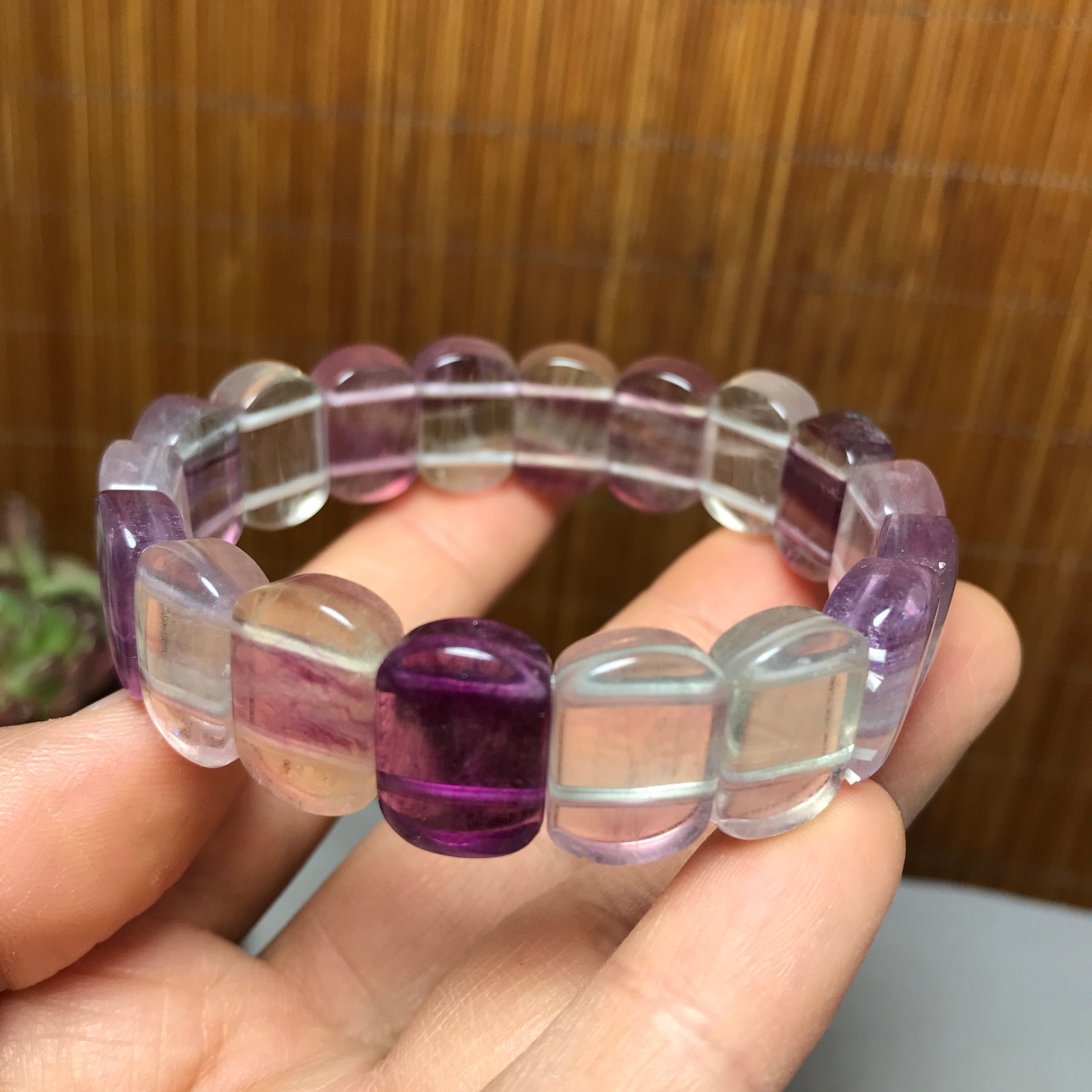 Natural Colored fluorite Bracelet Brown Gemstone Stretch Bracelet Handmade A4093