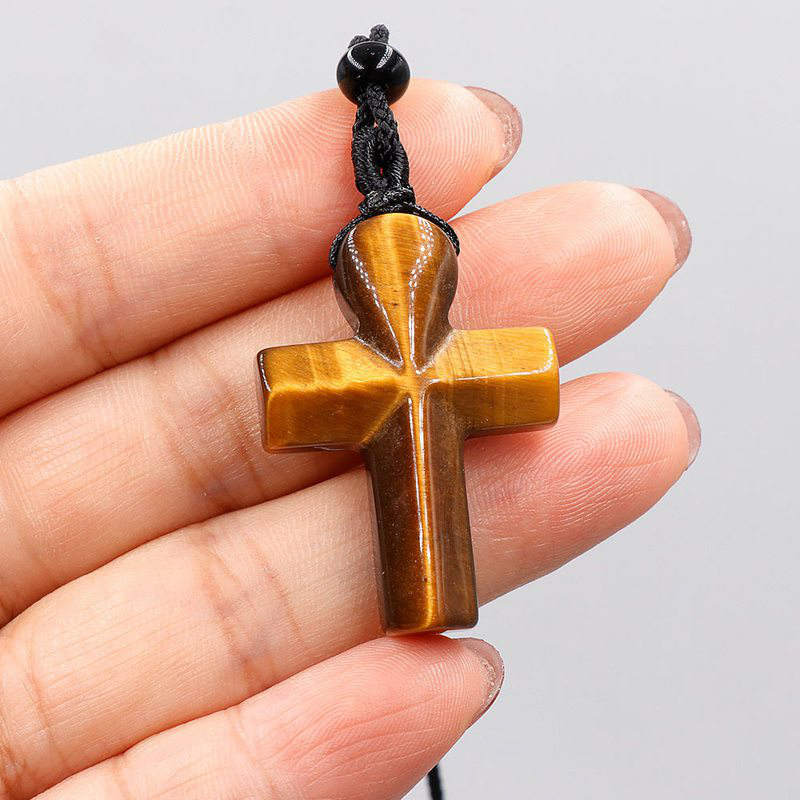 Natural Quartz Crystal Gemstone Crucifix Pendant Healing Reiki Necklace Amulet