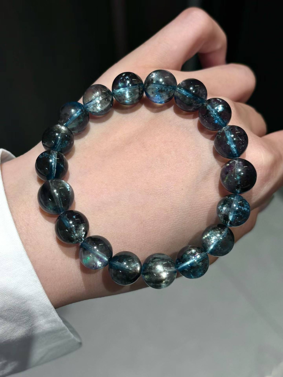 11mm Natural aquamarine quartz Beaded Gemstone Stretch Bracelet