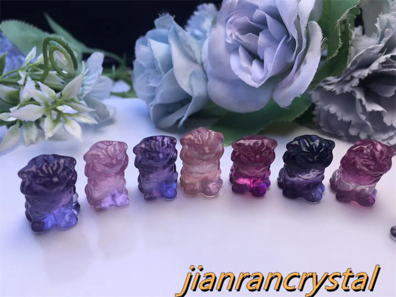 5pcs Natural Fluorite Quartz Hand Carved Lion Crystal Skull Reiki Healing Gift