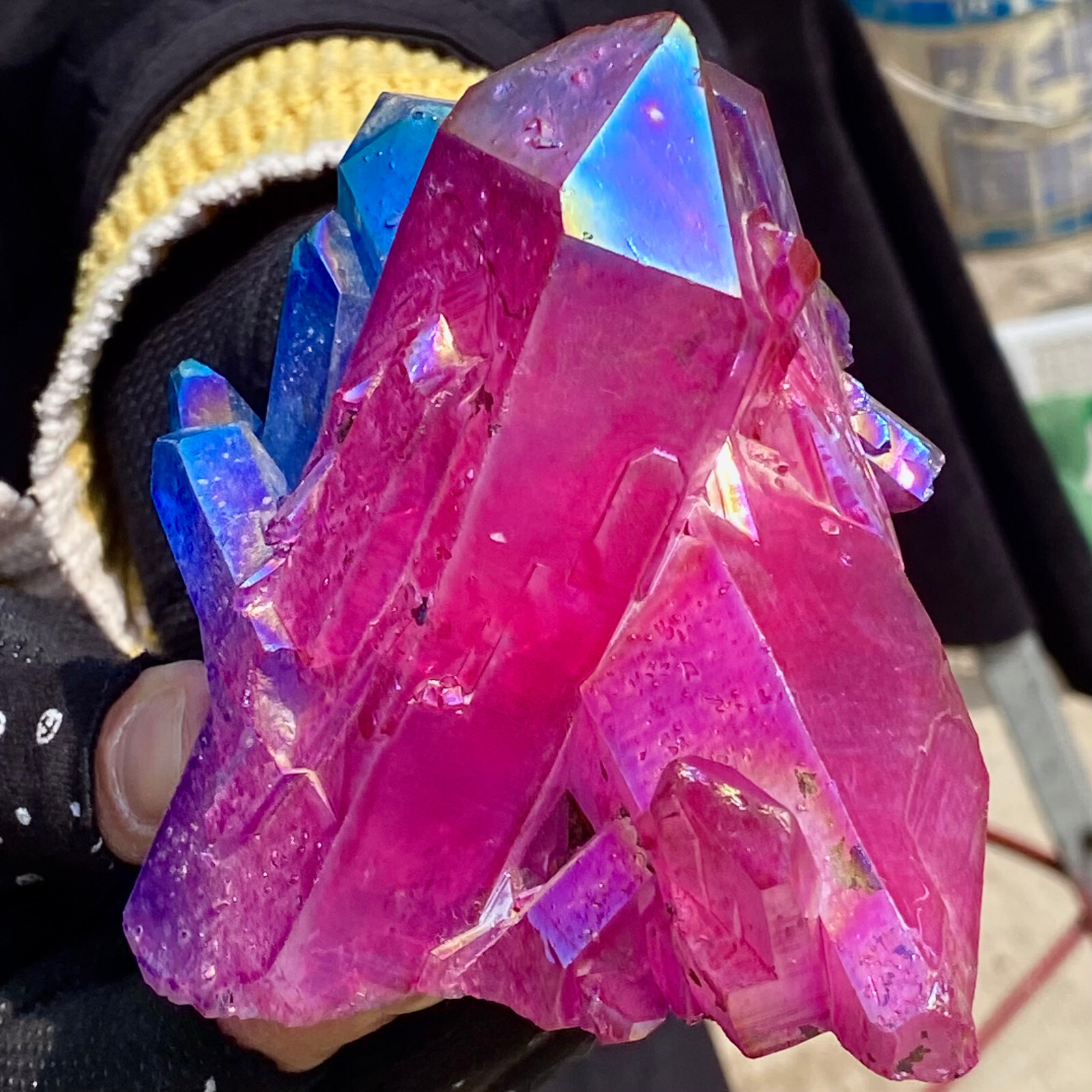 1.27LB Rainbow Titanium Quartz Crystal Treatment Cluster Decorative Gift