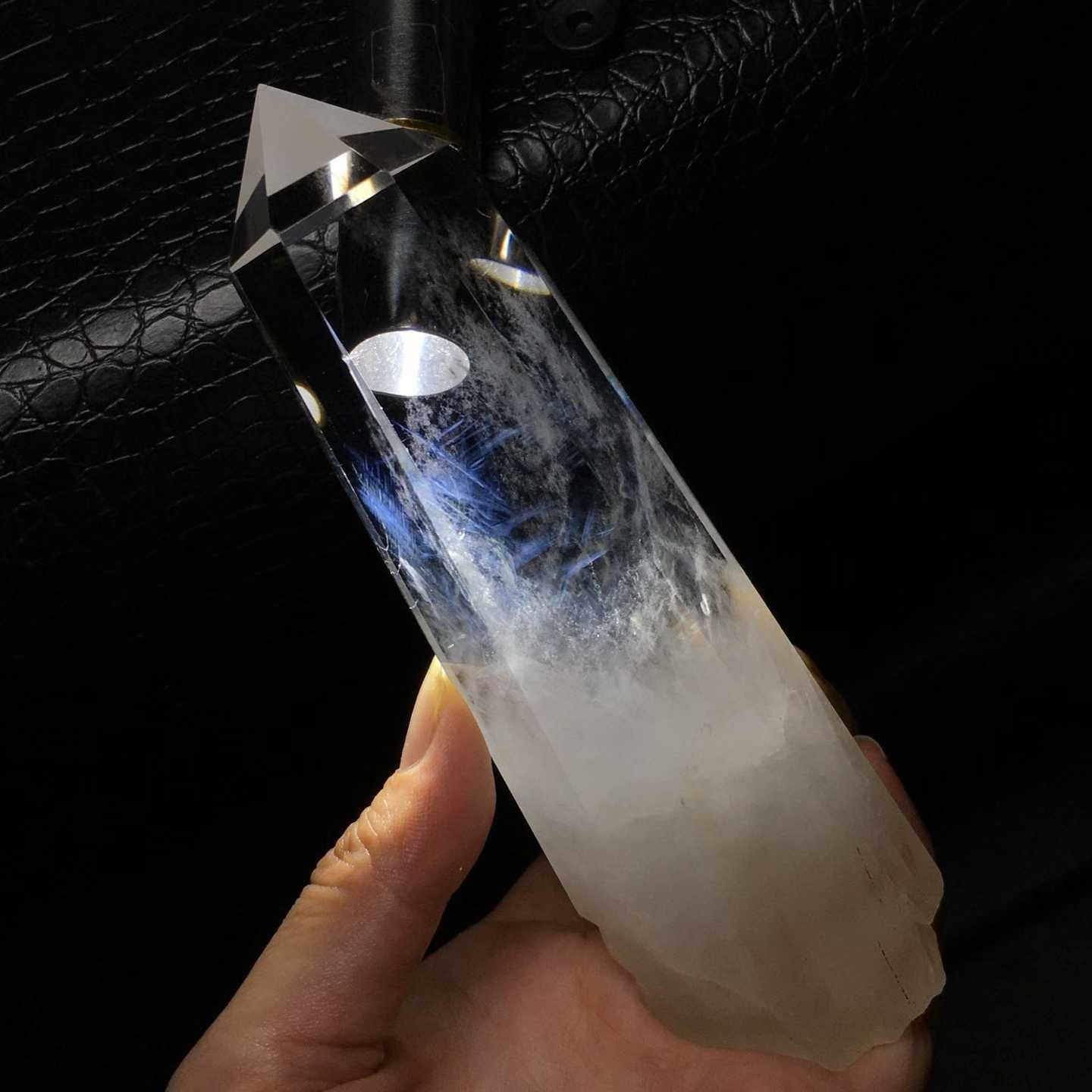 333g natural clear quartz obelisk blue needle crystal point energy healing