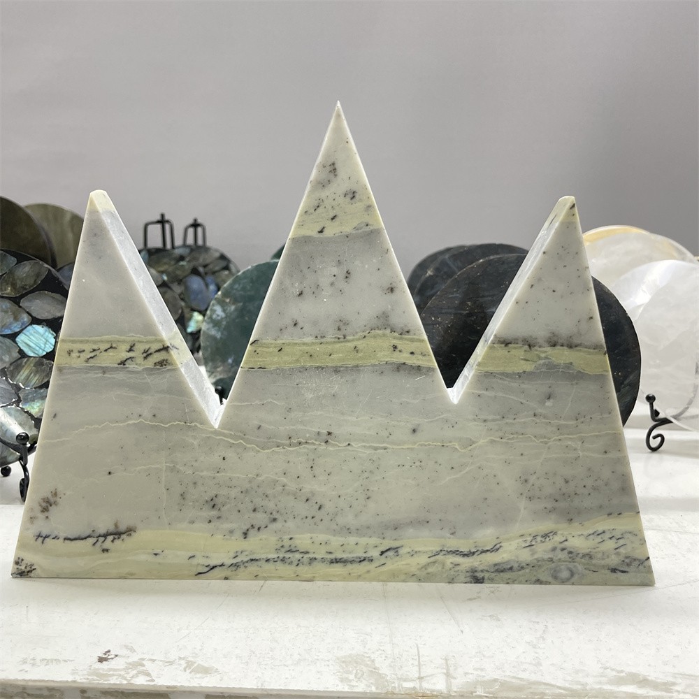 2.9LB 9.6″ Natural Dendritic Jade Triangle Mountain Decor Crystal Quartz Energy