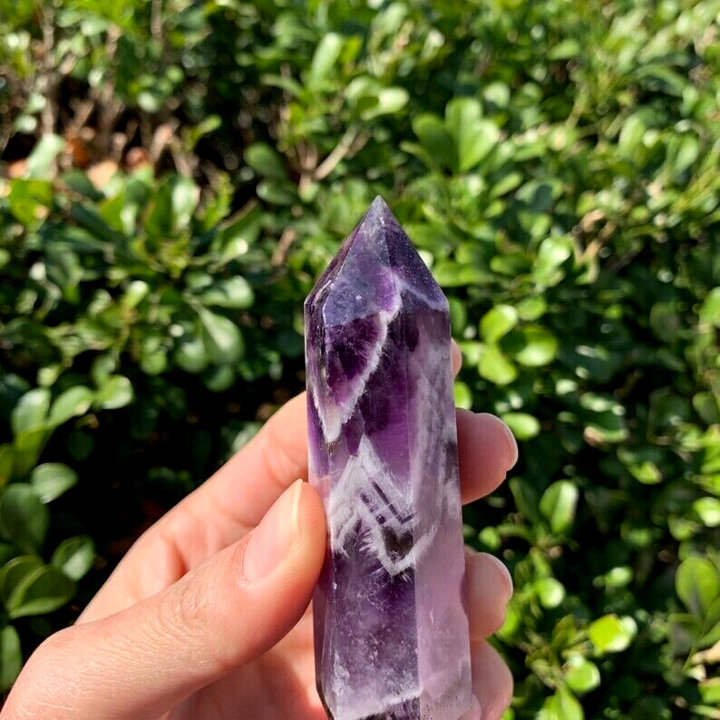 Raw Chevron Amethyst Healing Crystal Wand Obelisk Tower Point Ornament Xmas Gift