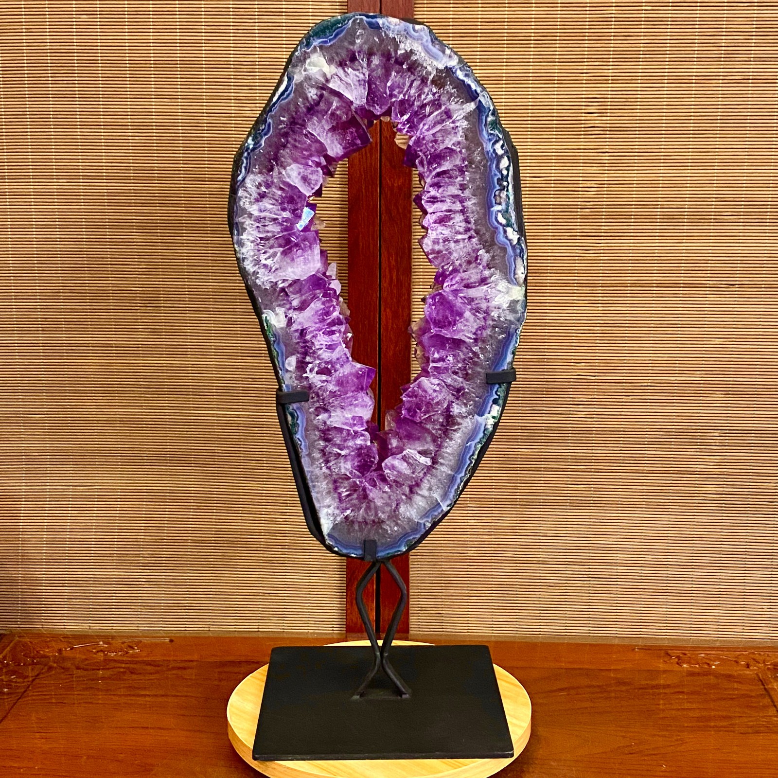 15.1LB Natural Amethyst Cave Crystal Slice Crescent shaped Hand Cut Repai