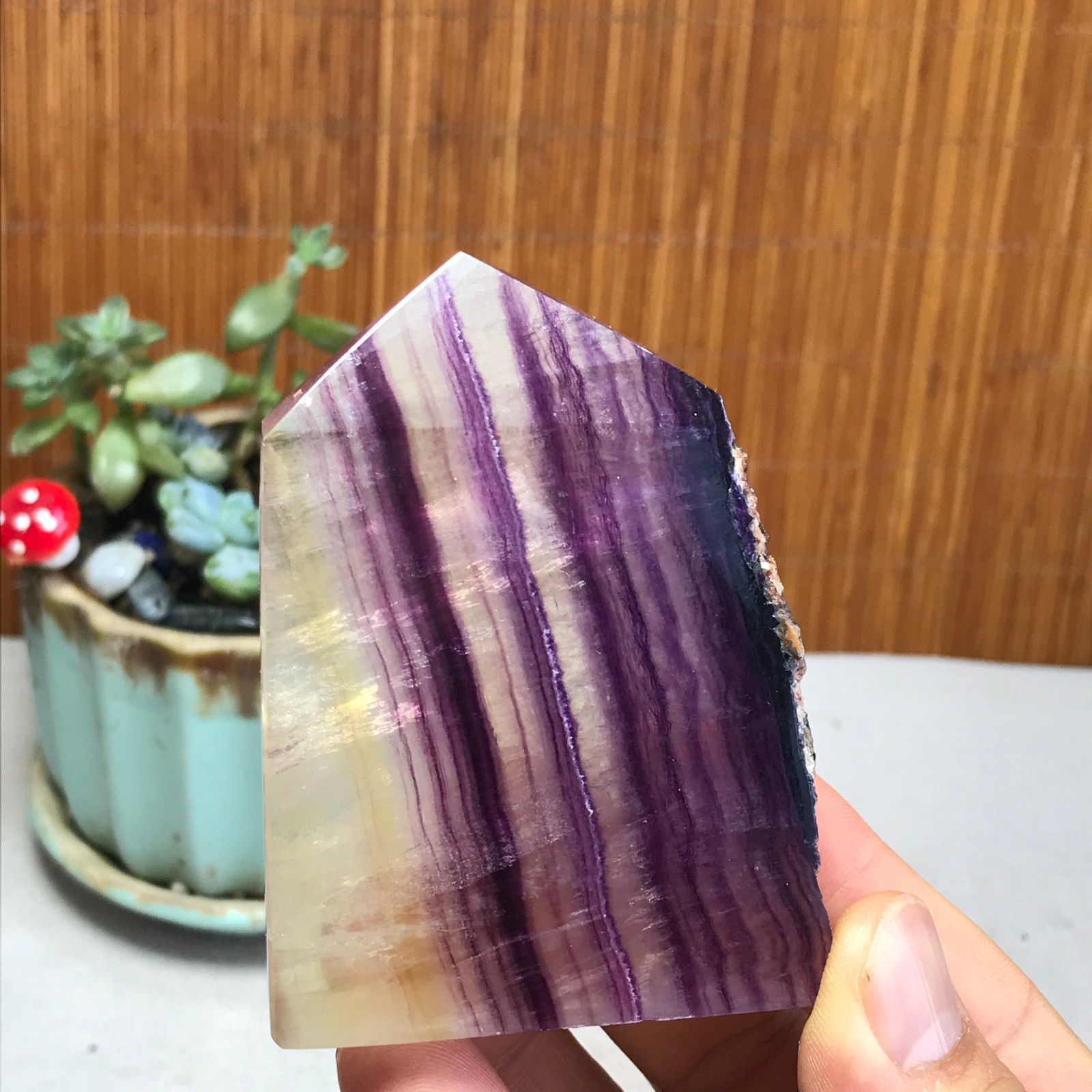 172g Natural candy Fluorite Polish/Rough wand Crystal free standing 75mm A1301