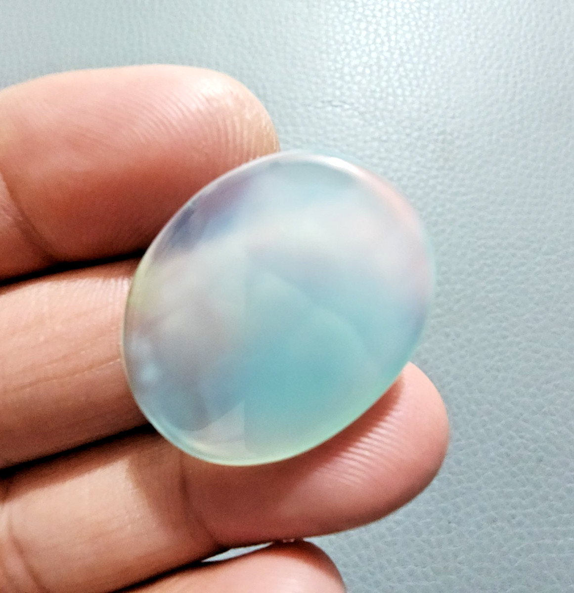 Rare Sky-Blue Chalcedony Flat Oval Cabochon 25Ct Polished Loose Gemstone Jewelry