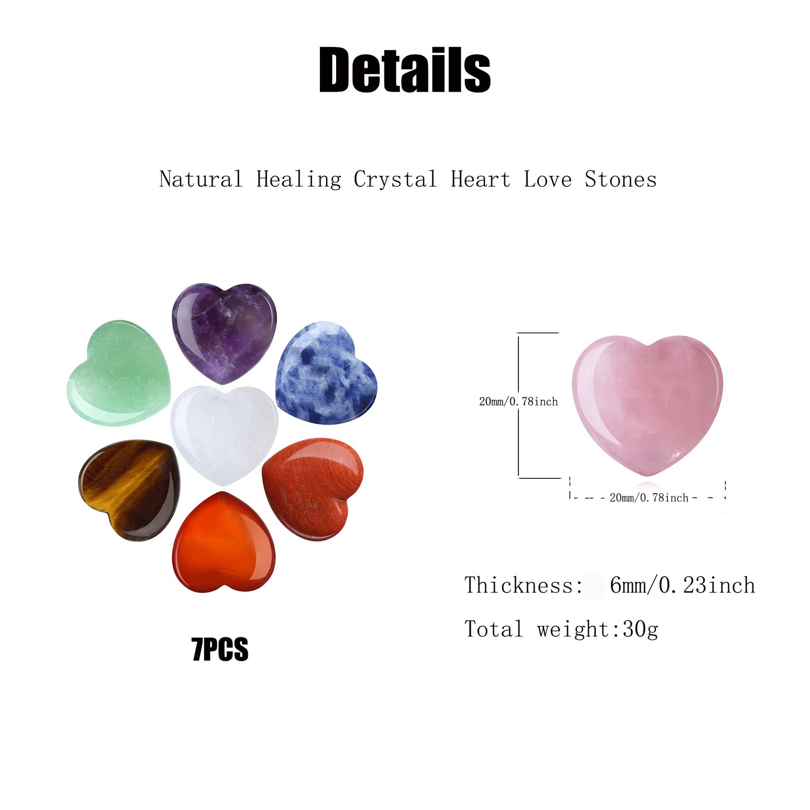 7 Chakra Healing Crystals Set: Rose Quartz, Amethyst, Reiki Stones, 0.8″