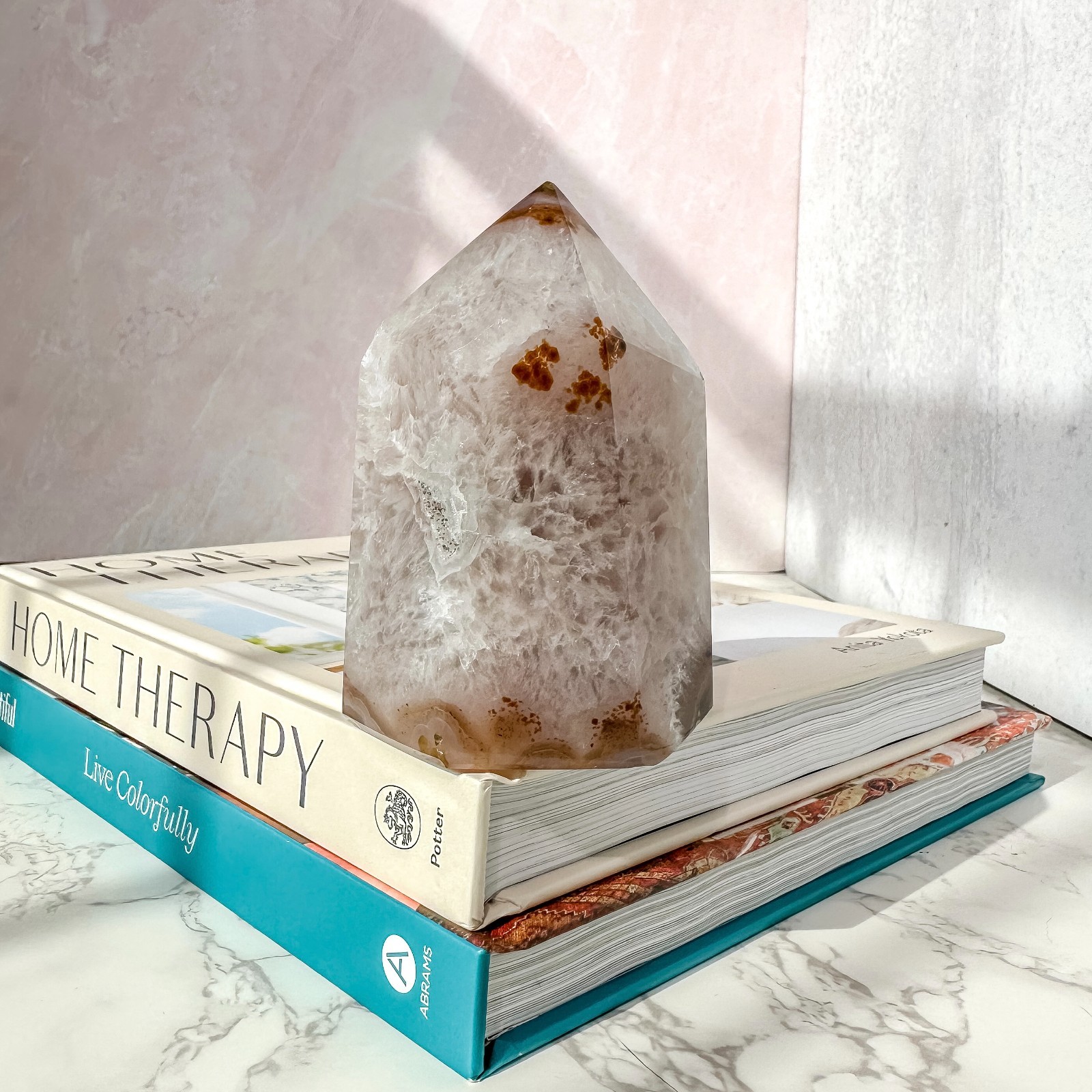 Agate Tower with Druzy Quartz Crystal ( 14.8 oz ) | Natural Gemstone Home Decor