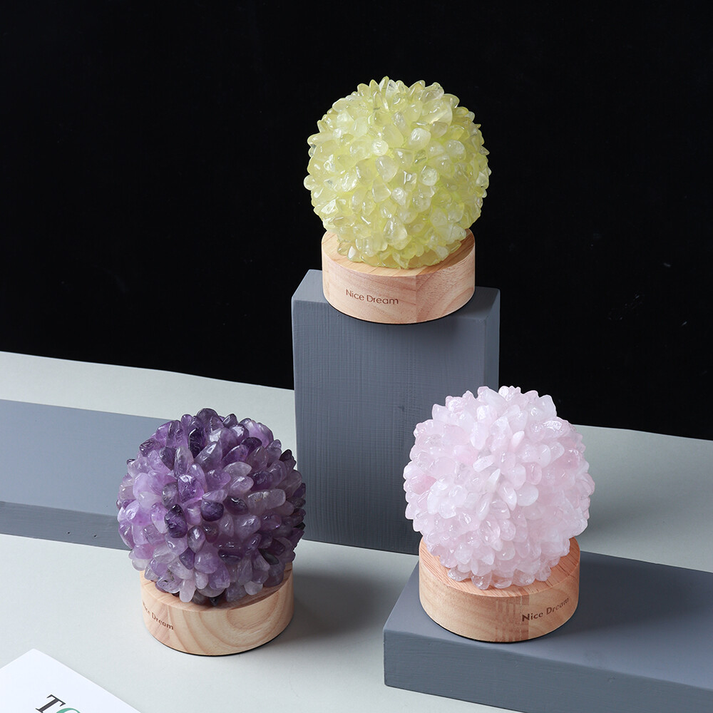 Natural Crystal Quartz Cluster Sphere Lamp Healing Night Light Home Decor