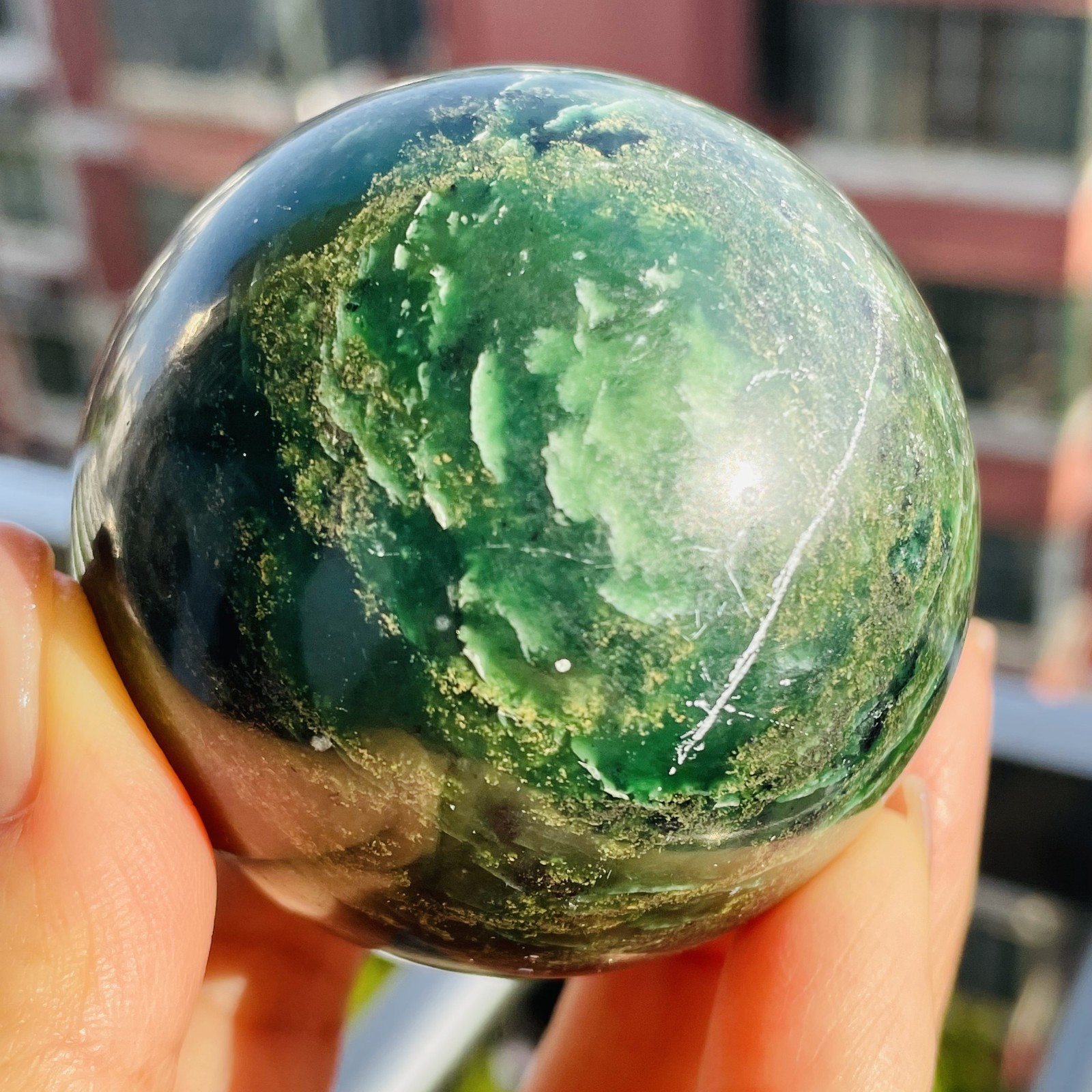 290G Natural emerald ball spiritual healing F3