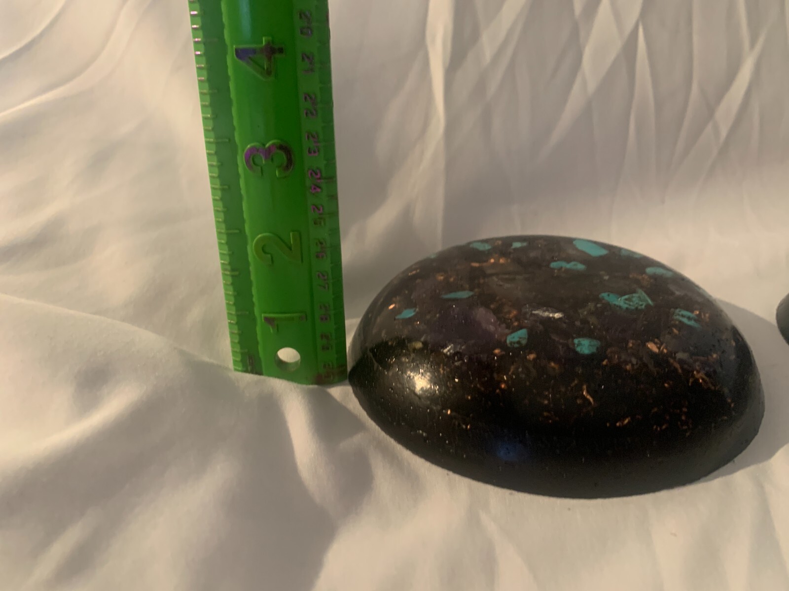 Crystal and stone orgone tower buster that is round in shape set of 2 handmade