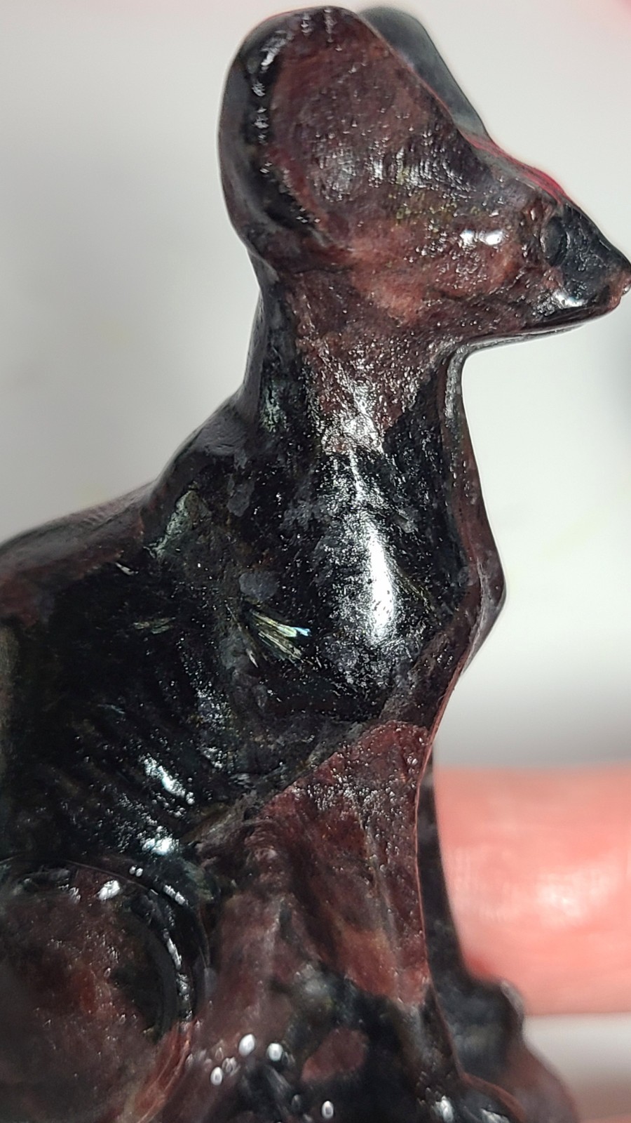 3″ 108g Garnet Arfvedsonite Egyptian Hairless Cat Crystal Stone Carving Statue