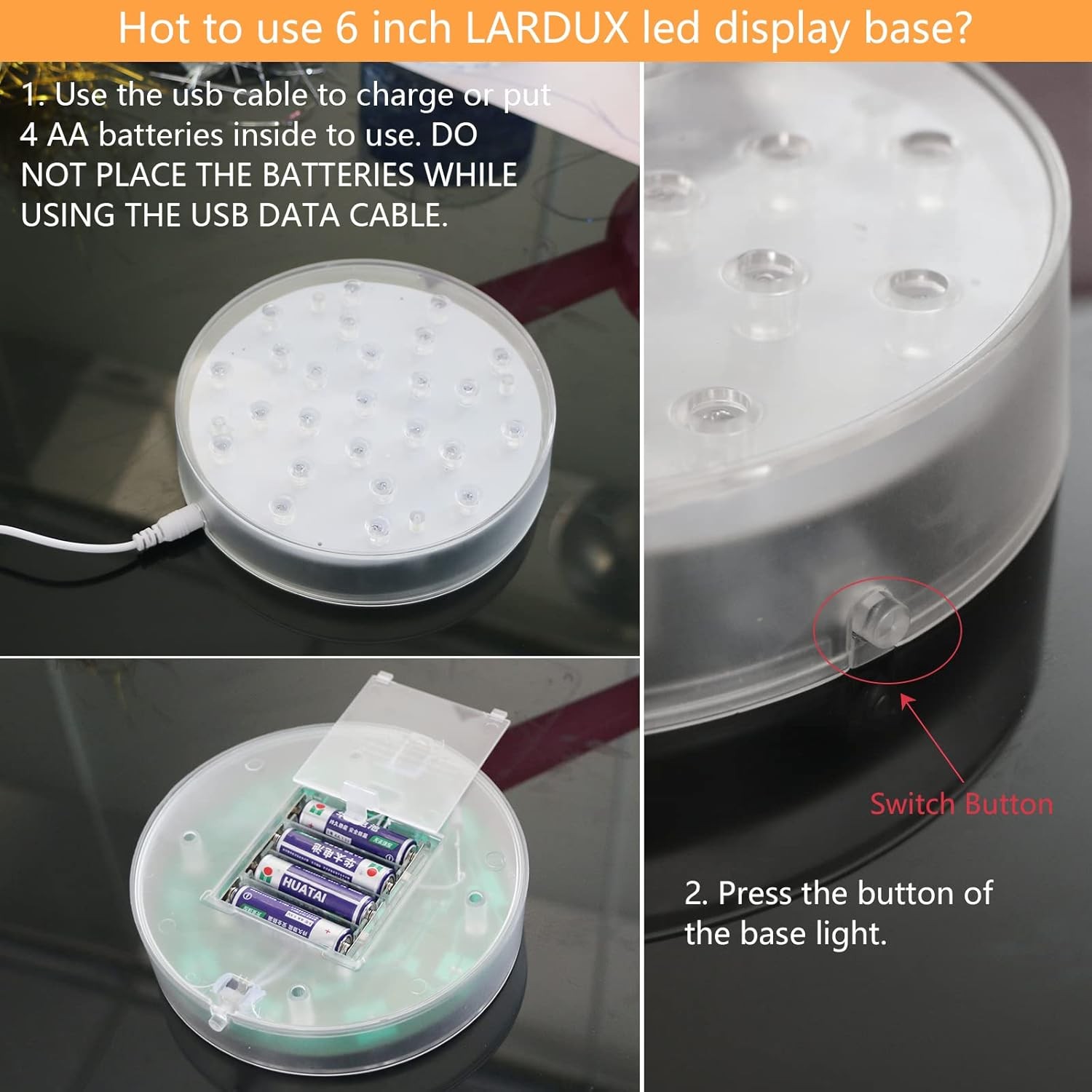 6″ LED Light Base Round Display Pedestal for 3D Crystal Cube Glass Art