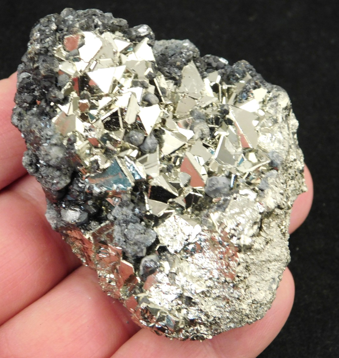 PYRITE Crystal Cluster with AAA PYRAMID Shaped Crystals & Sphalerite Peru 191gr