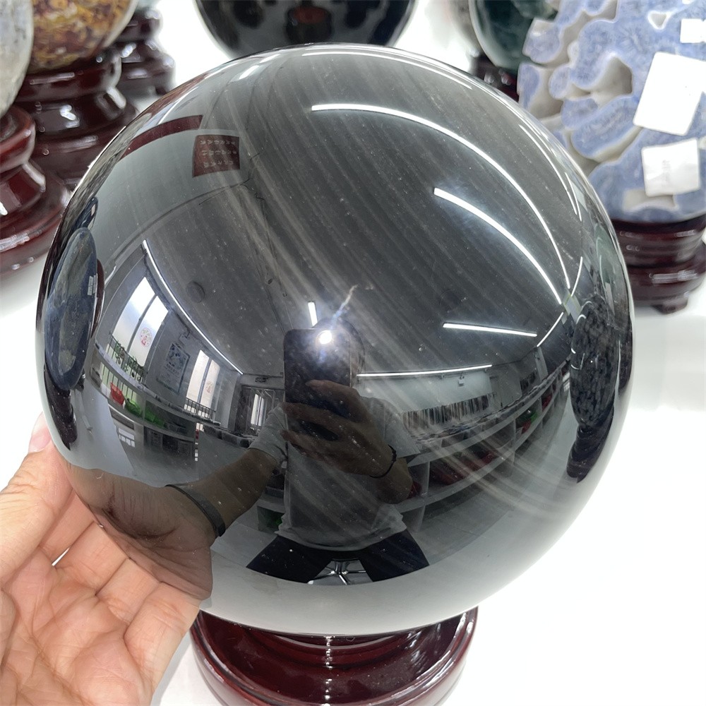 14LB 6.3″ Natural A++ Silver Obsidian Sphere Ball Crystal Quartz Energy Decor