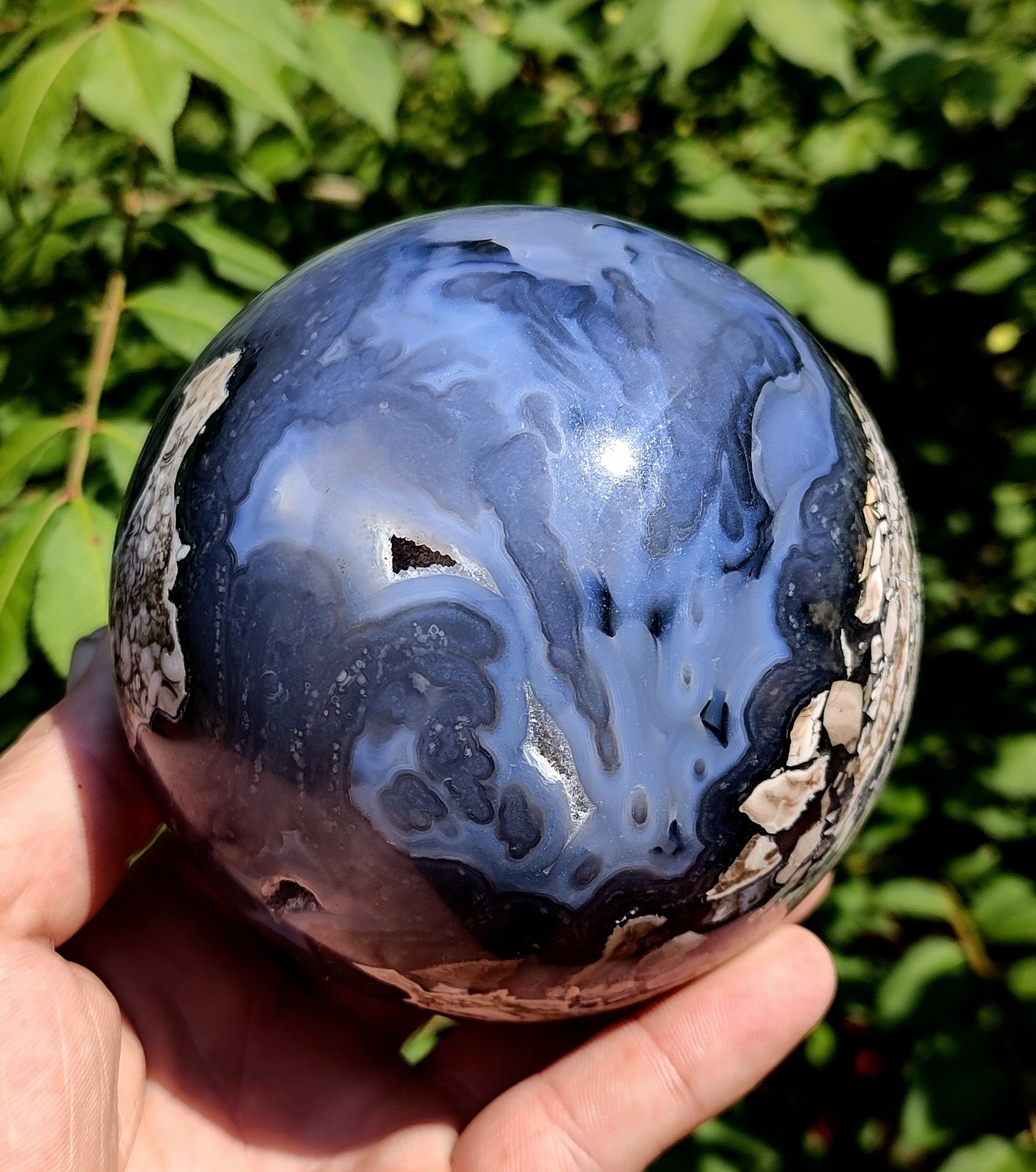 3LB 14OZ, UV REACTIVE VOLCANO AGATE CRYSTAL DRUZZY SPHERE, 106MM DISPLAY SPHERE