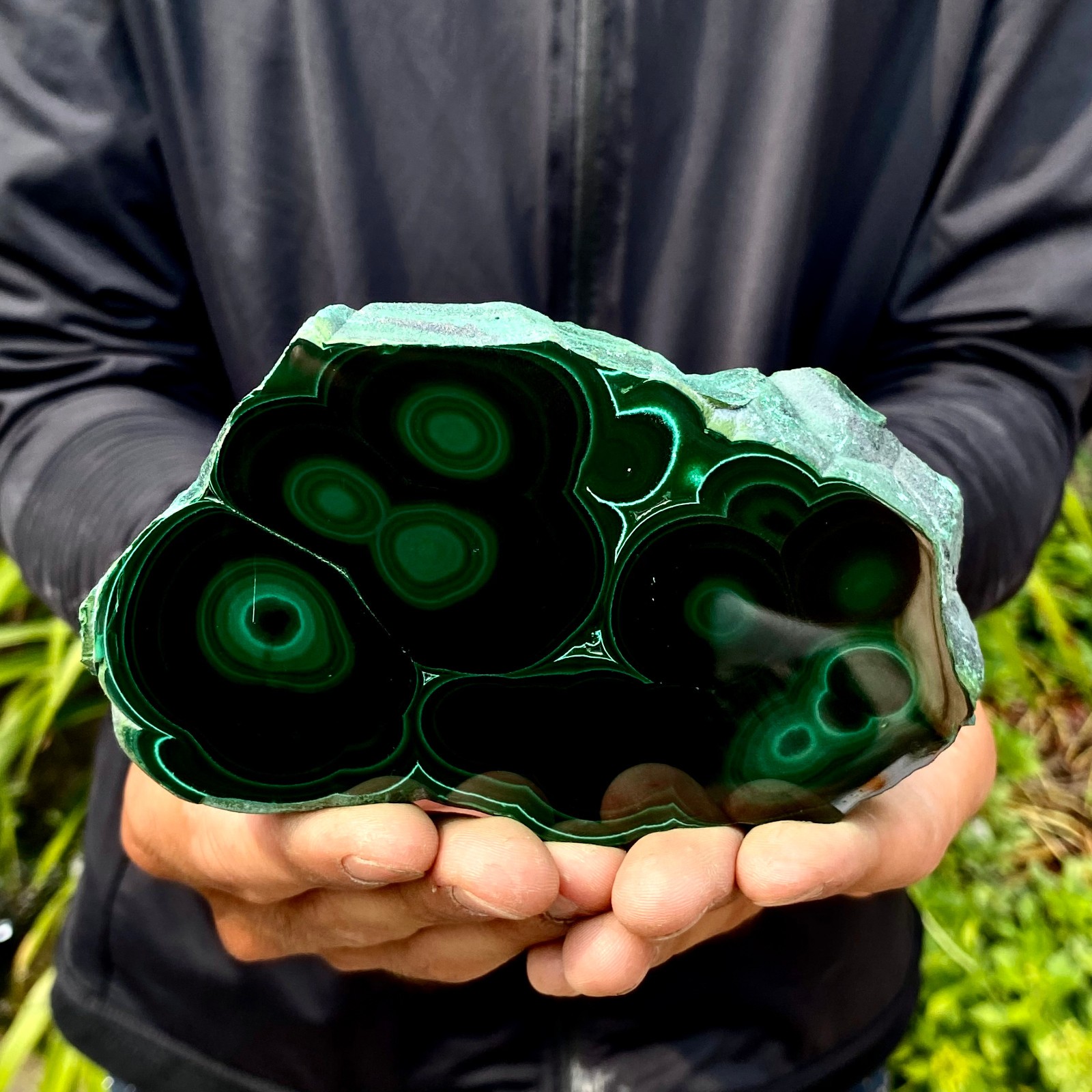 454G Natural malachite slice quartz crystal luster mineral specimen