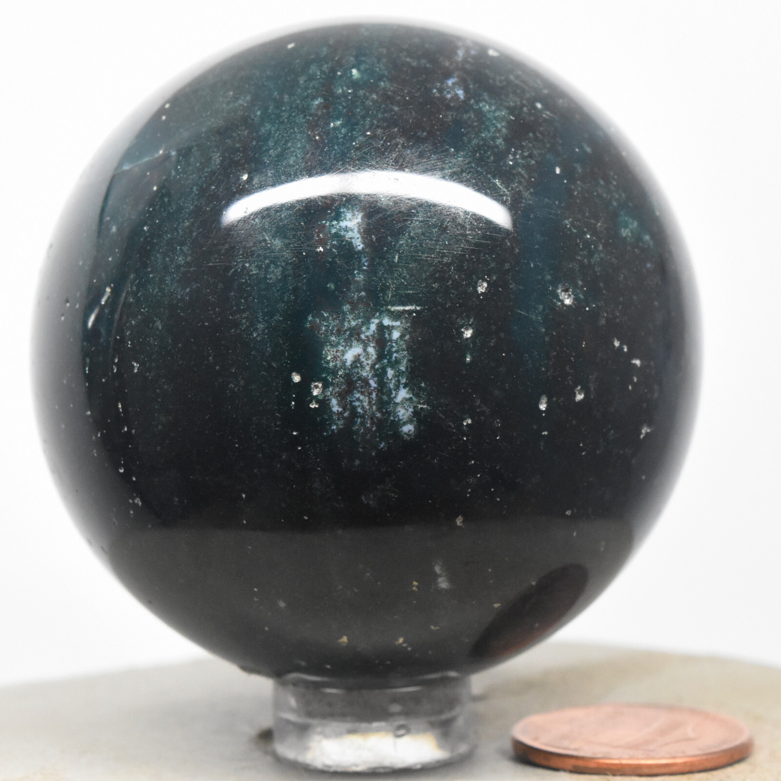 53mm Dark Blue Green Bloodstone Sphere Natural Mineral Polished Crystal – India