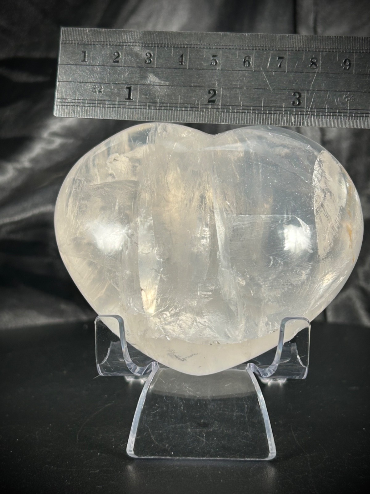 3.64” STUNNING Clear Quartz Heart With Acrylic Stand – 1 pound (456 grams)