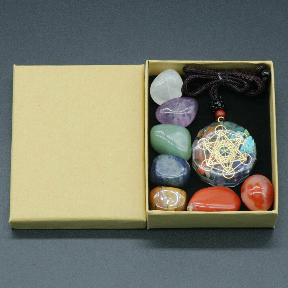 Natural 7 Chakra Stone Orgone Necklace Crystal Quartz Chip Pendant Reiki Healing
