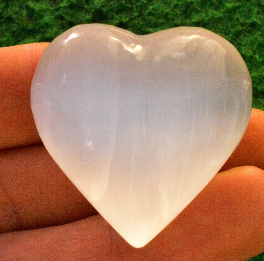 2 Selenite Puffed Heart 3.5cm Reiki-Energy-Healing-Scrying, Crystal Gift UK BUY