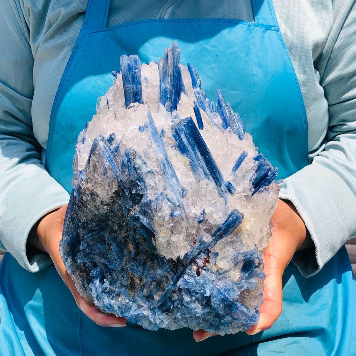 12.16LB Natural Blue Kyanite Cluster with Clear Quartz Matrix Crystal Specimen