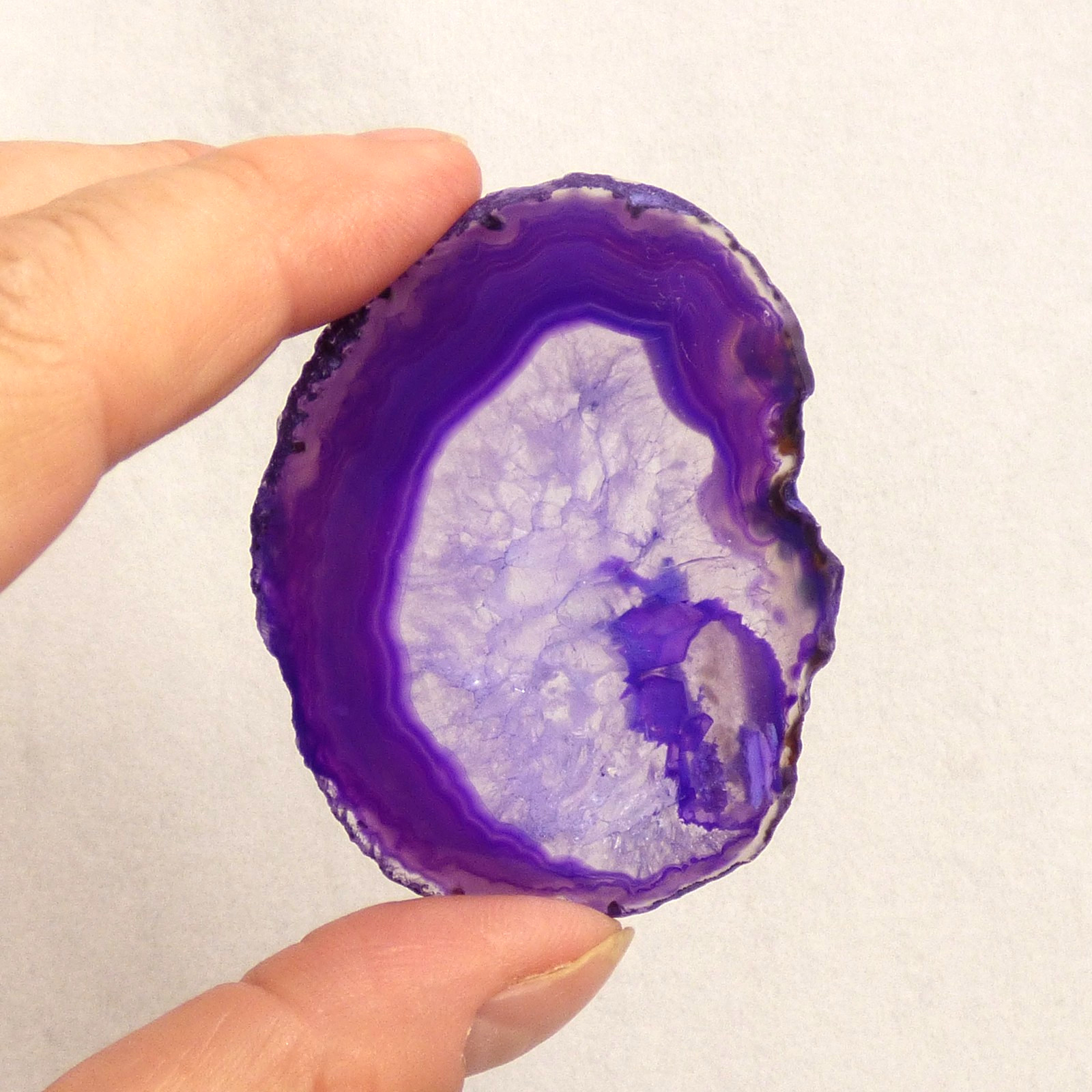 Banded Purple Agate Geode Slice with Quartz Crystal 6cm x 4.5cm Polished Brazil
