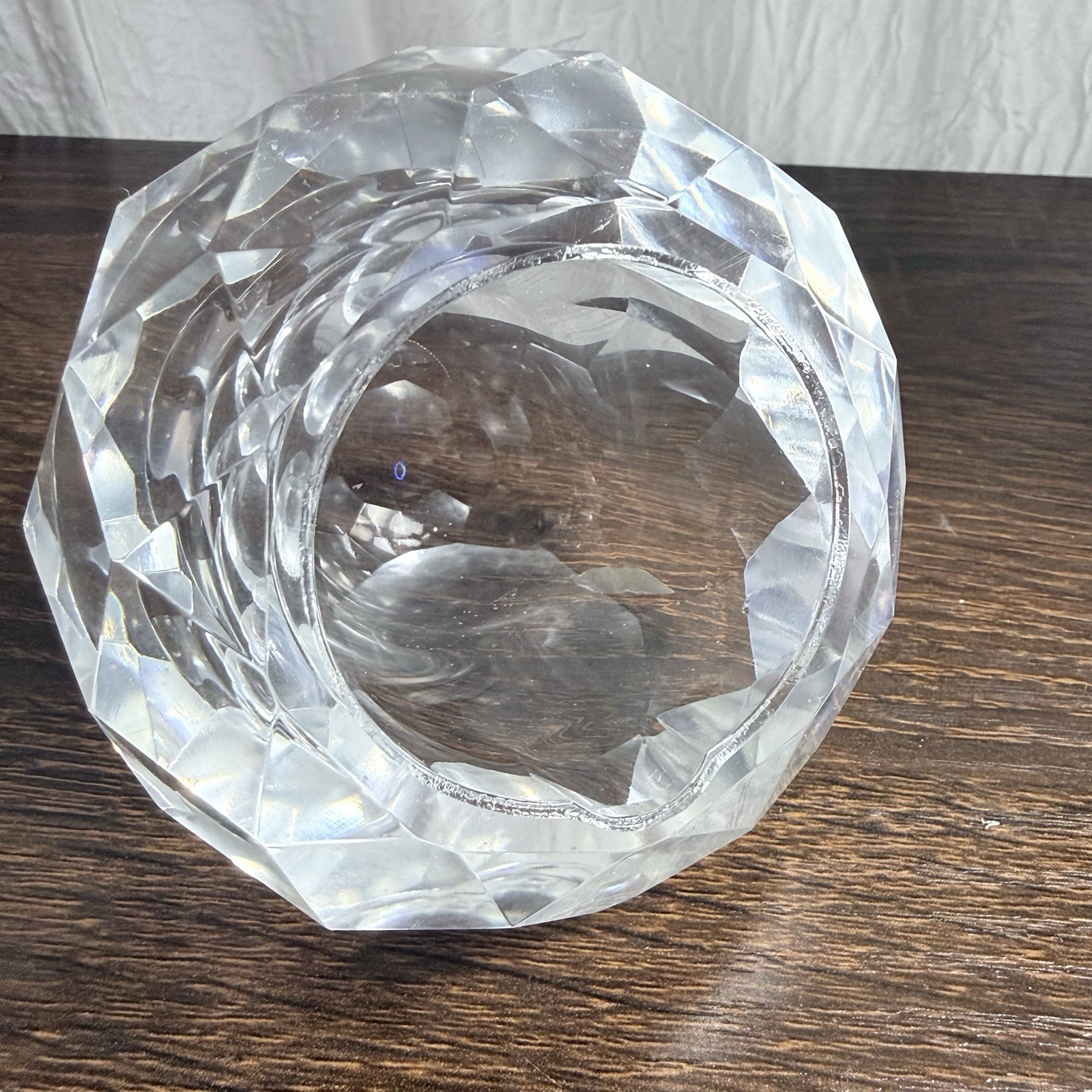 Vintage Faceted Crystal Golf Ball Holder Display Stand Clear Glass 3” Decor