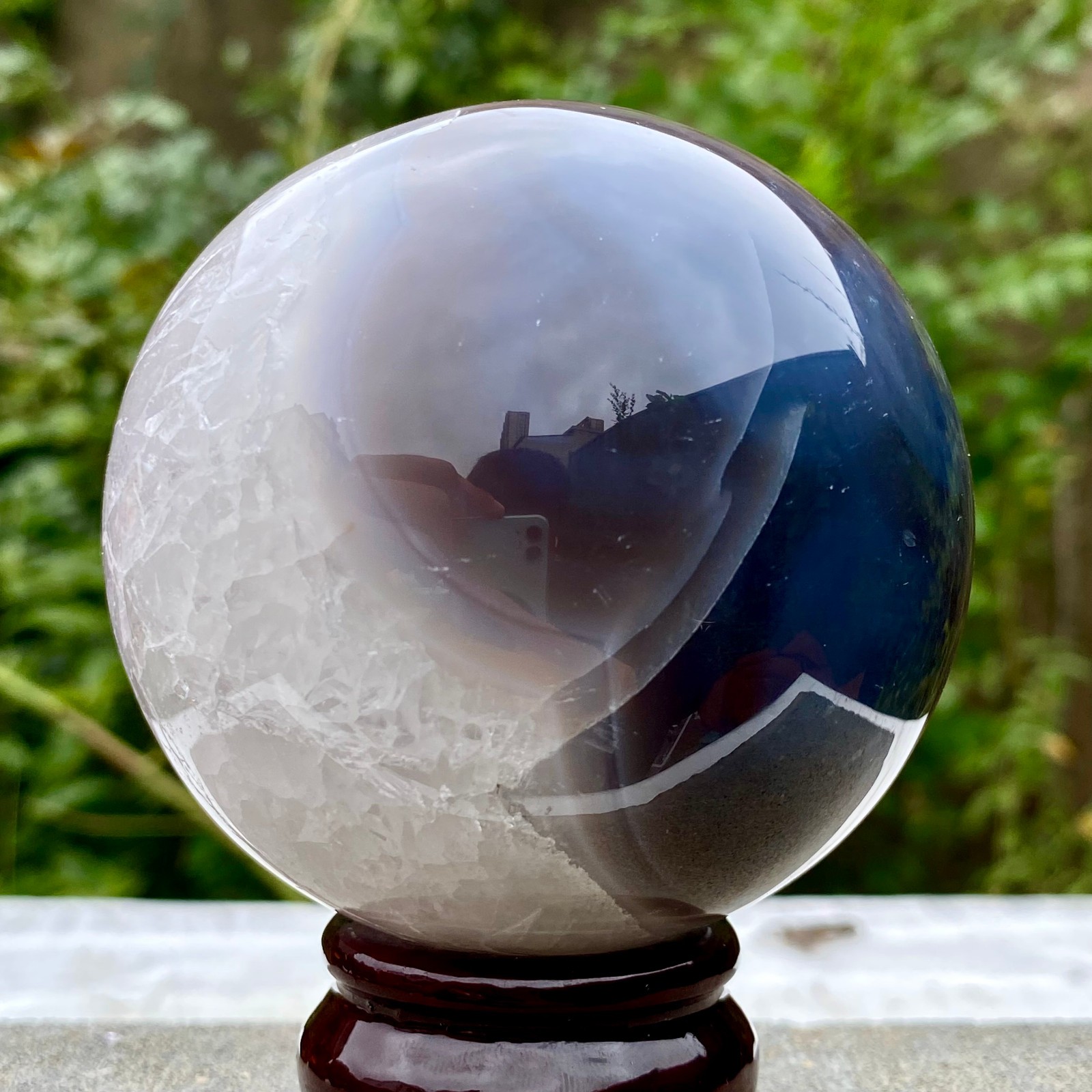 1.1LB Natural Amethyst Sphere Crystal Ball with Wood Stand Healing Feng Shu