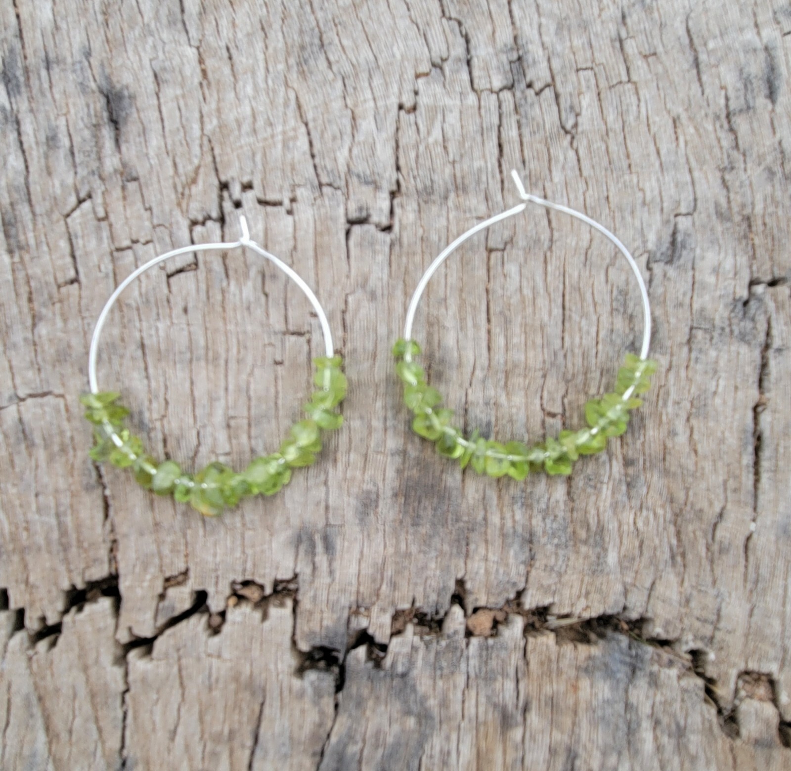 Peridot Crystal Crystal Earrings, Handmade Hoop Earrings, Peridot Jewelry
