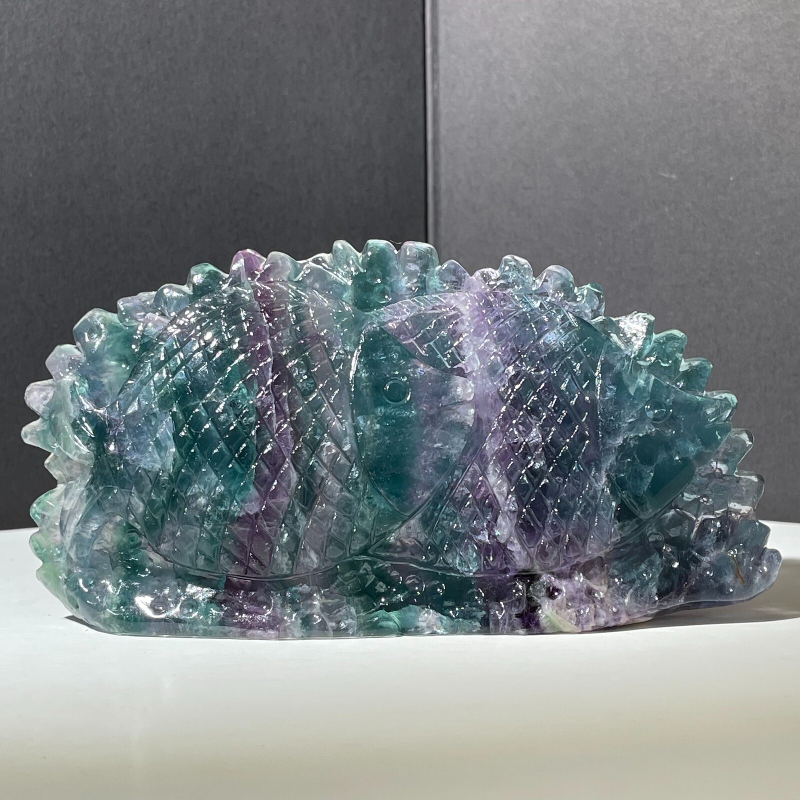 278g Natural fluorite hand carved fish quartz crystal spiritual healing