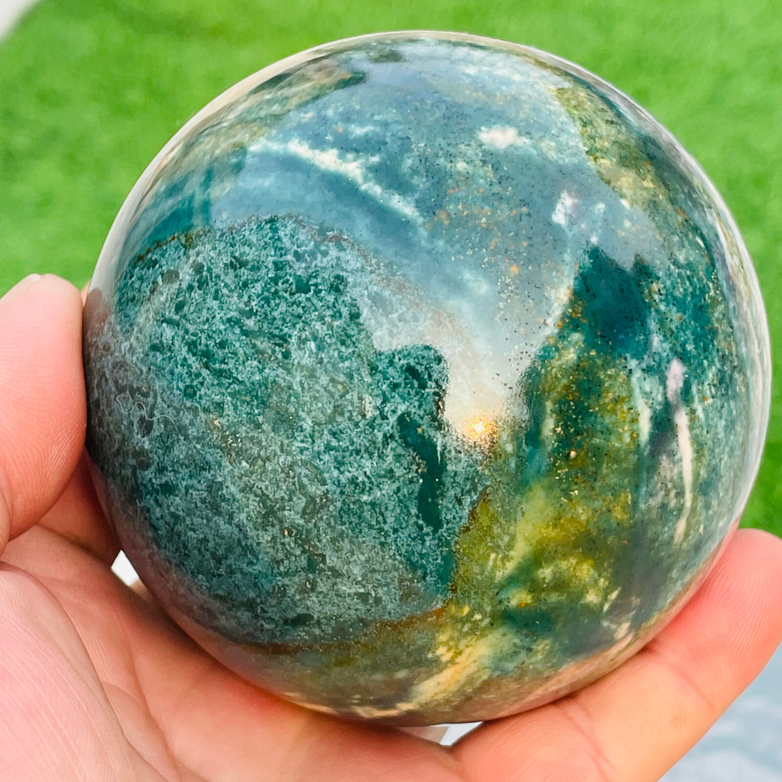756g Rare Natural Colourful Ocean Jasper Quartz Crystal Sphere Ball Healing