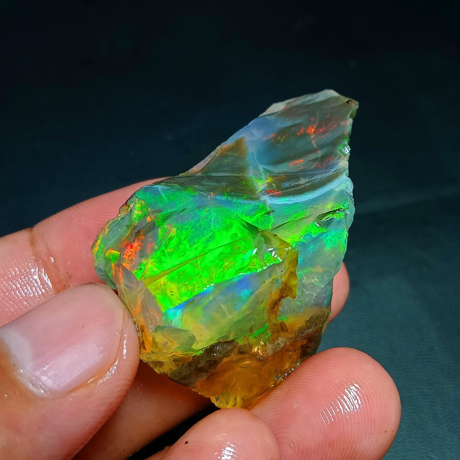 108ct Natural Ethiopian Opal Rough – Green Matrix Fire Crystal Specimen 47x26mm