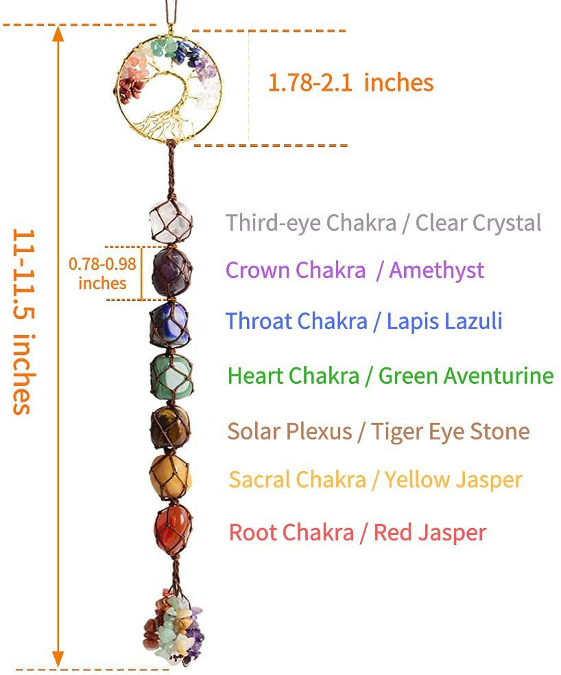 Tree of Life Chakra Stones Healing Crystals Feng Shui Hanging Ornament 7 Chakra