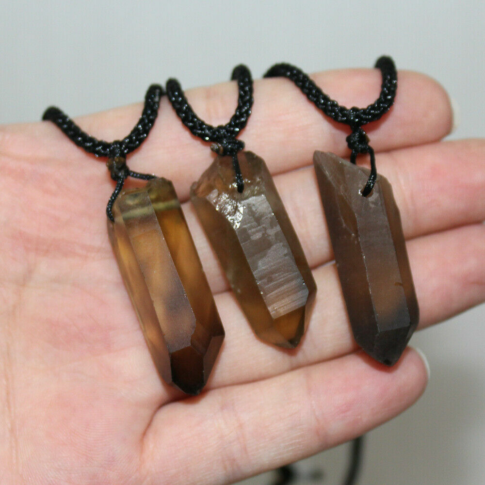 Natural Gemstone Quartz Crystal Pendant Point Hexagonal Wand Necklace Gift
