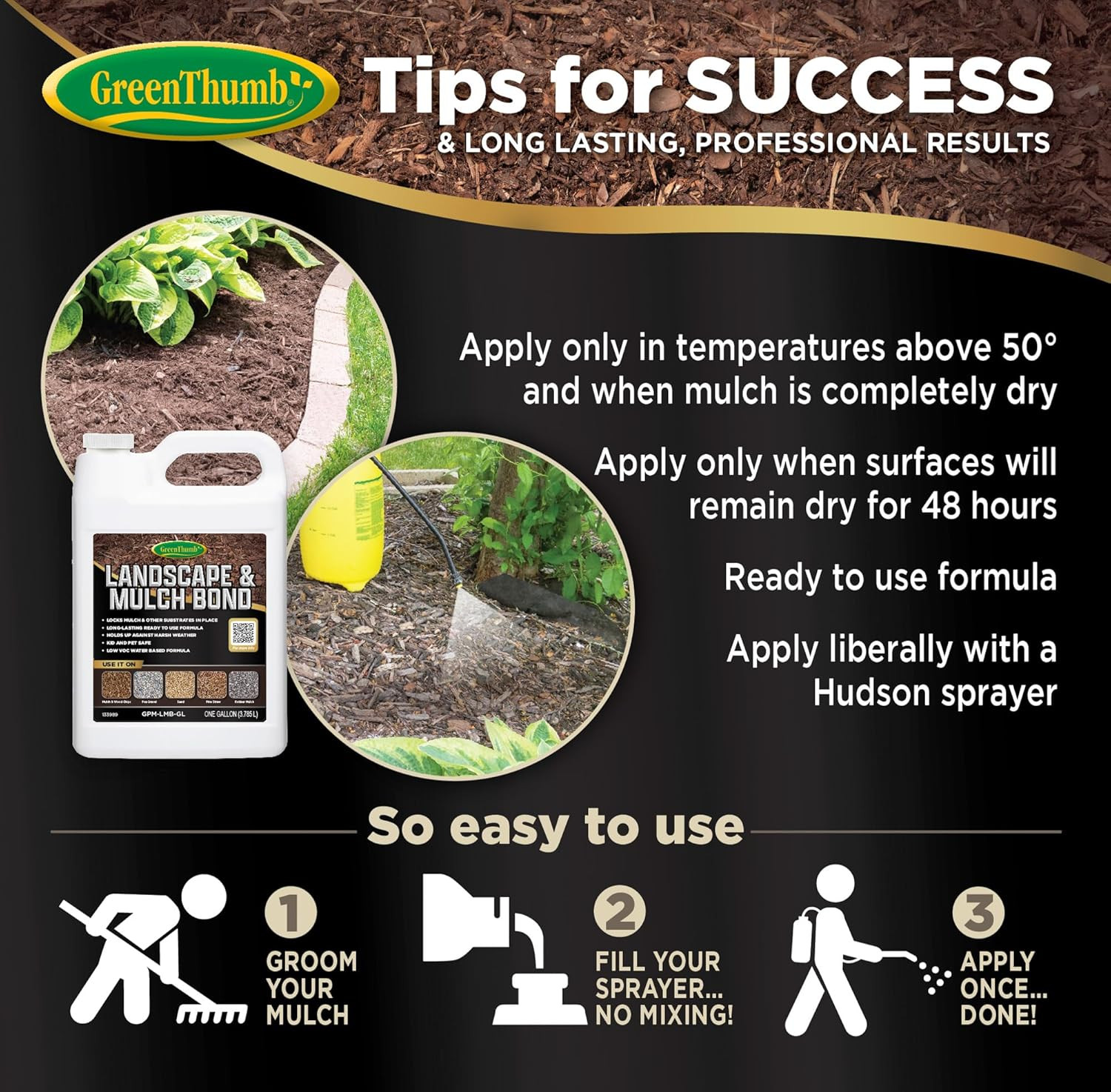 GreenThumb, Landscape and Mulch Bond, Mulch Glue for Landscaping, Rock, Pea Grav