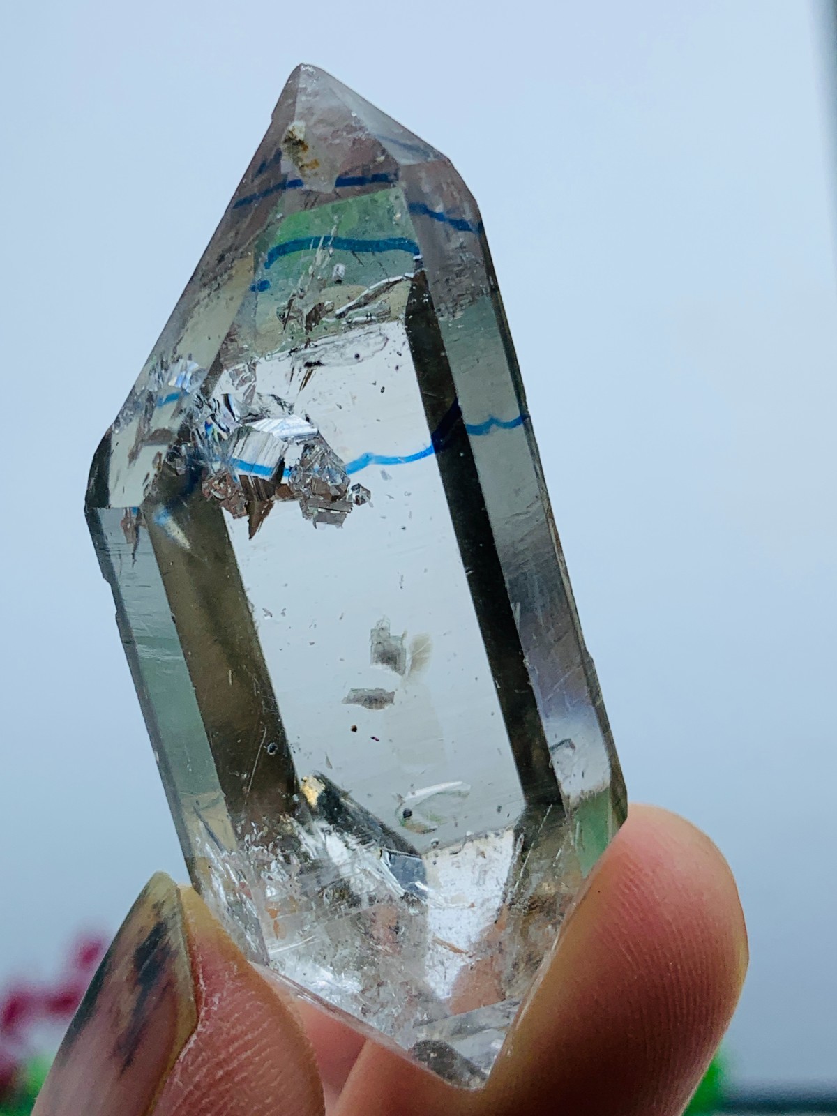 Original ore Herkimer Enhydro Crystal Cluster Gem&Moving water droplets 27g 51mm