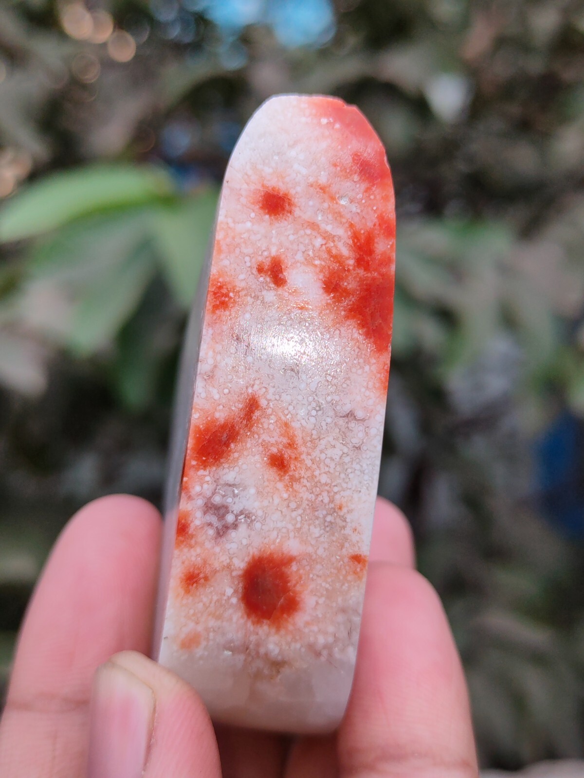 Sun Flower in Quartz. Polished Red Scolecite in Quartz garden decoration Mineral