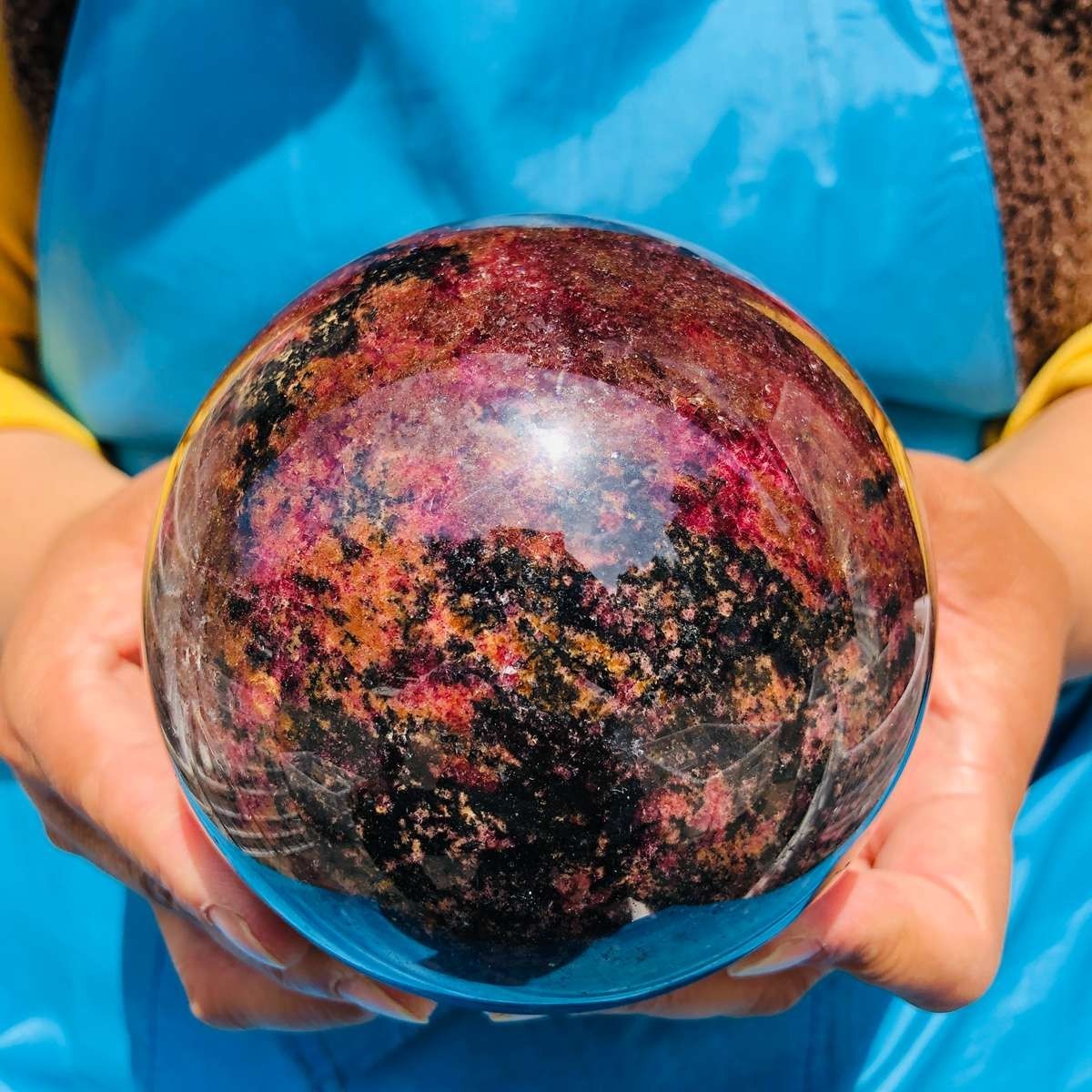 5.12 LB Natural Rhodonite Crystal Sphere Pink Black Healing Gem Stone 4779