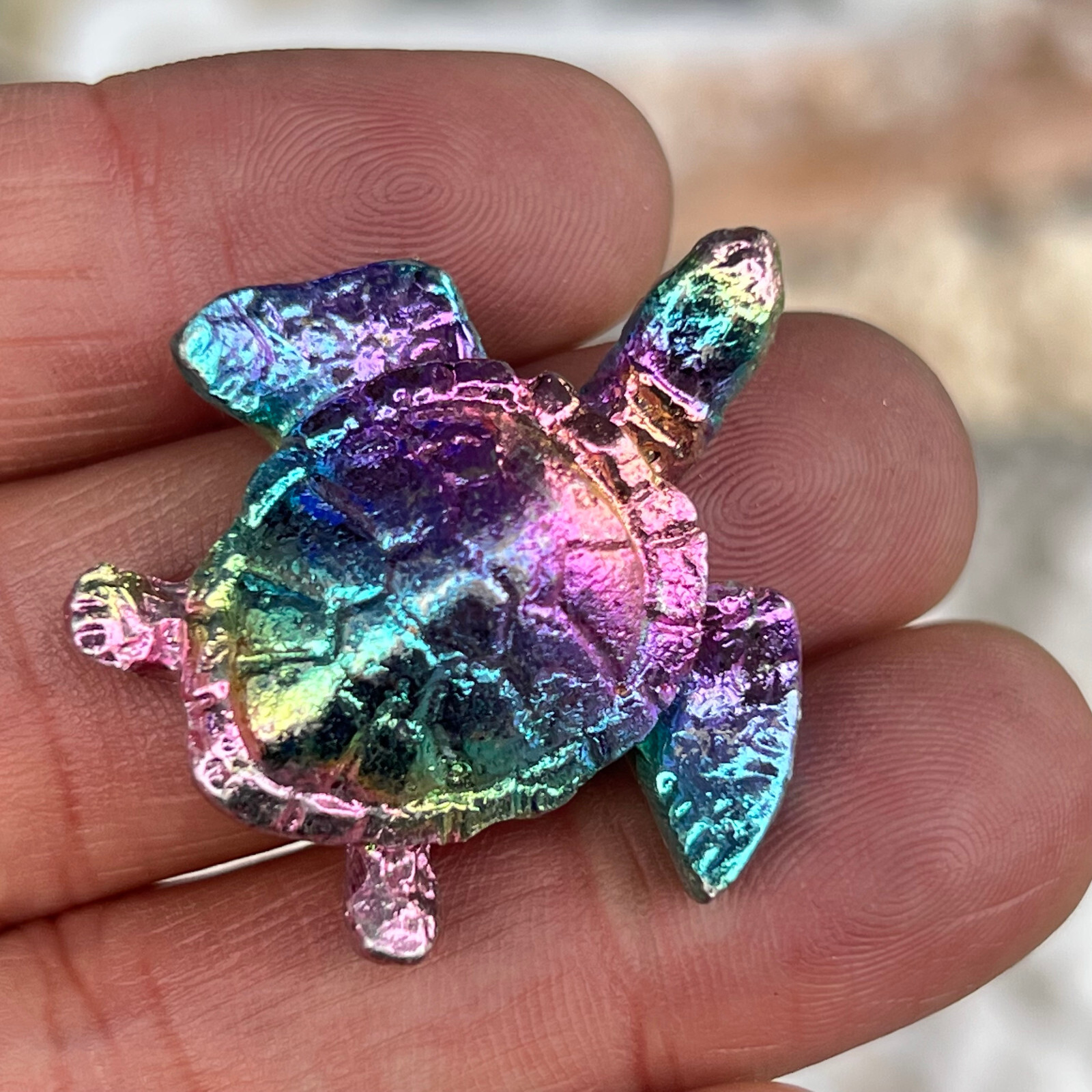 2 ” Natural Bismuth Quartz Hand Carved sea turtle Crystal Healing Reiki 1pc