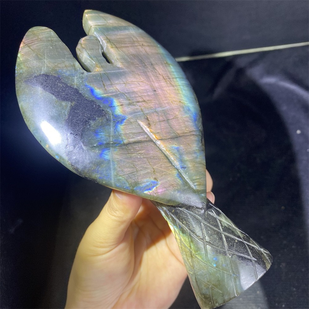 0.7LB 6″Natural A++Labradorite Angel Statue Crystal Reiki Carving Heal Decor