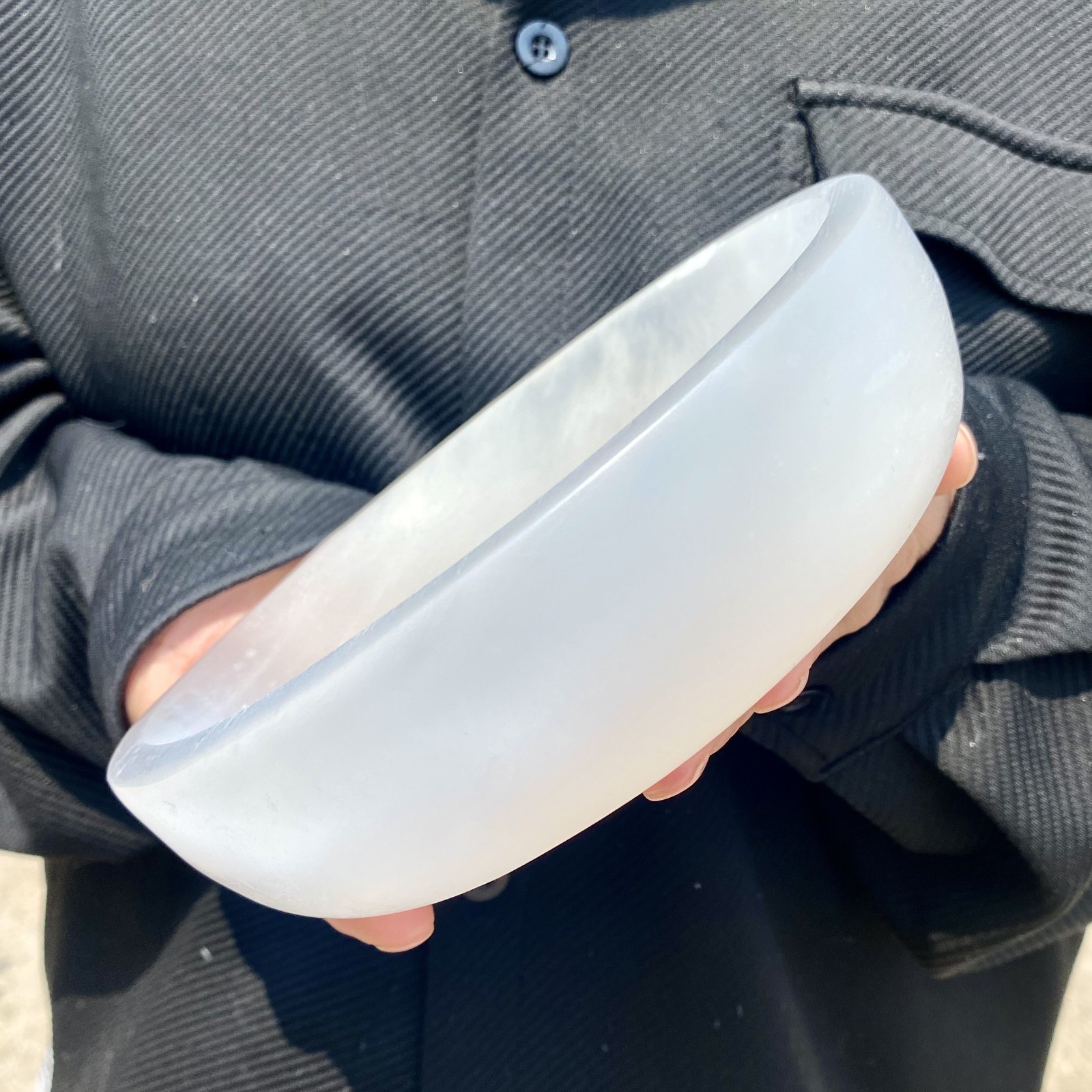 2.8LB Selenate crystal carved smooth polished circular plate for healing spiritu