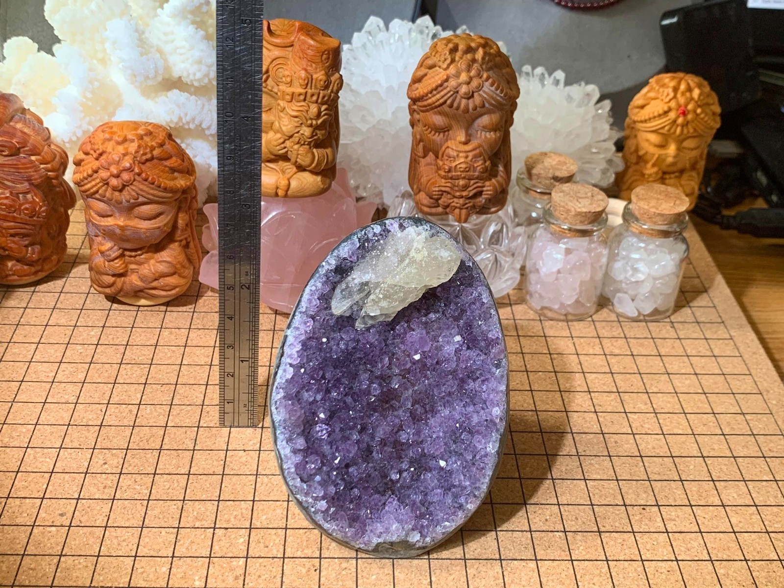 Multicolour Amethyst & Calcite Colorful Crystal Geode Cluster – 390 Grams (#018)