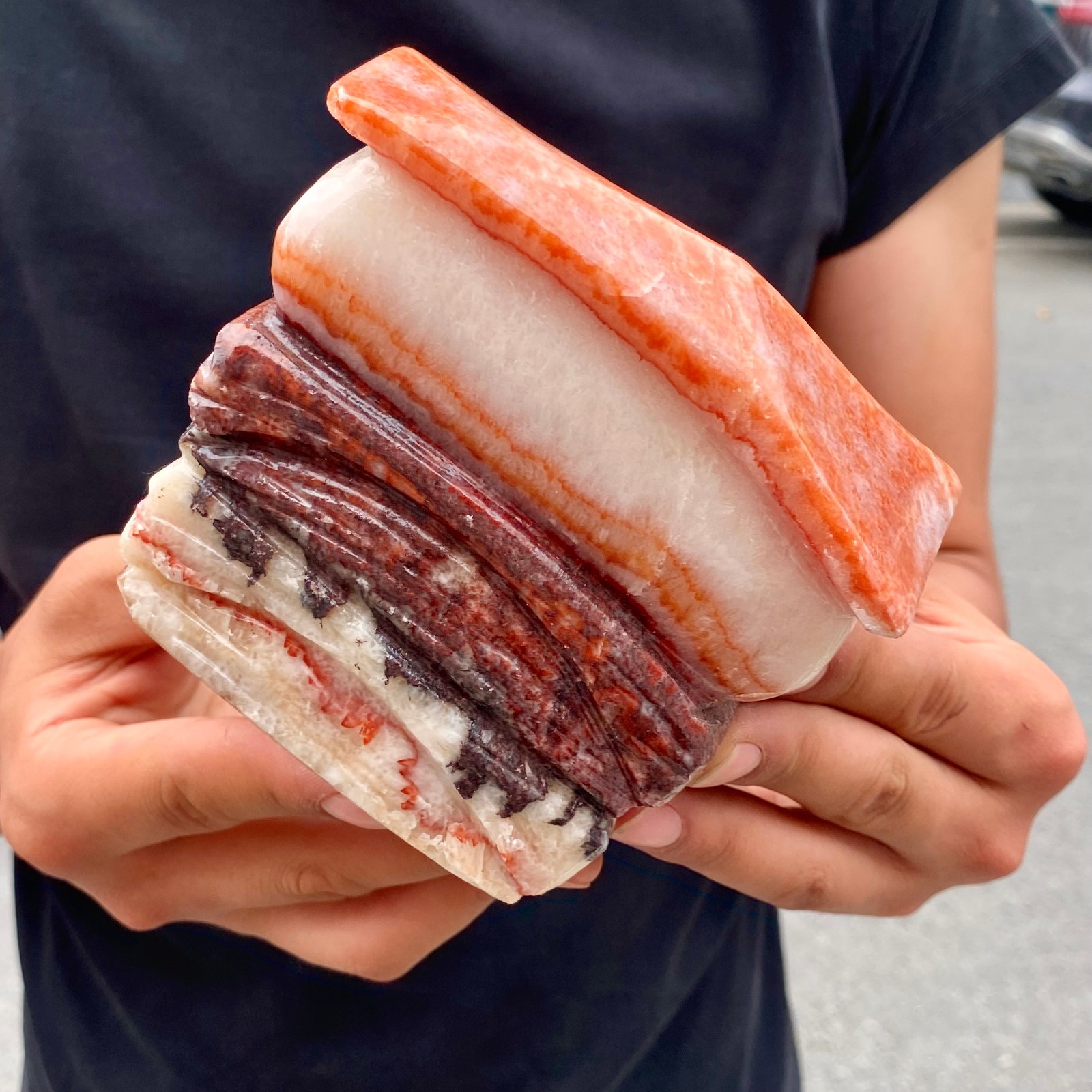 4.2LBNatural Pork Belly Stone Meat Shape Calcite Feng Shui Home Display Ornament
